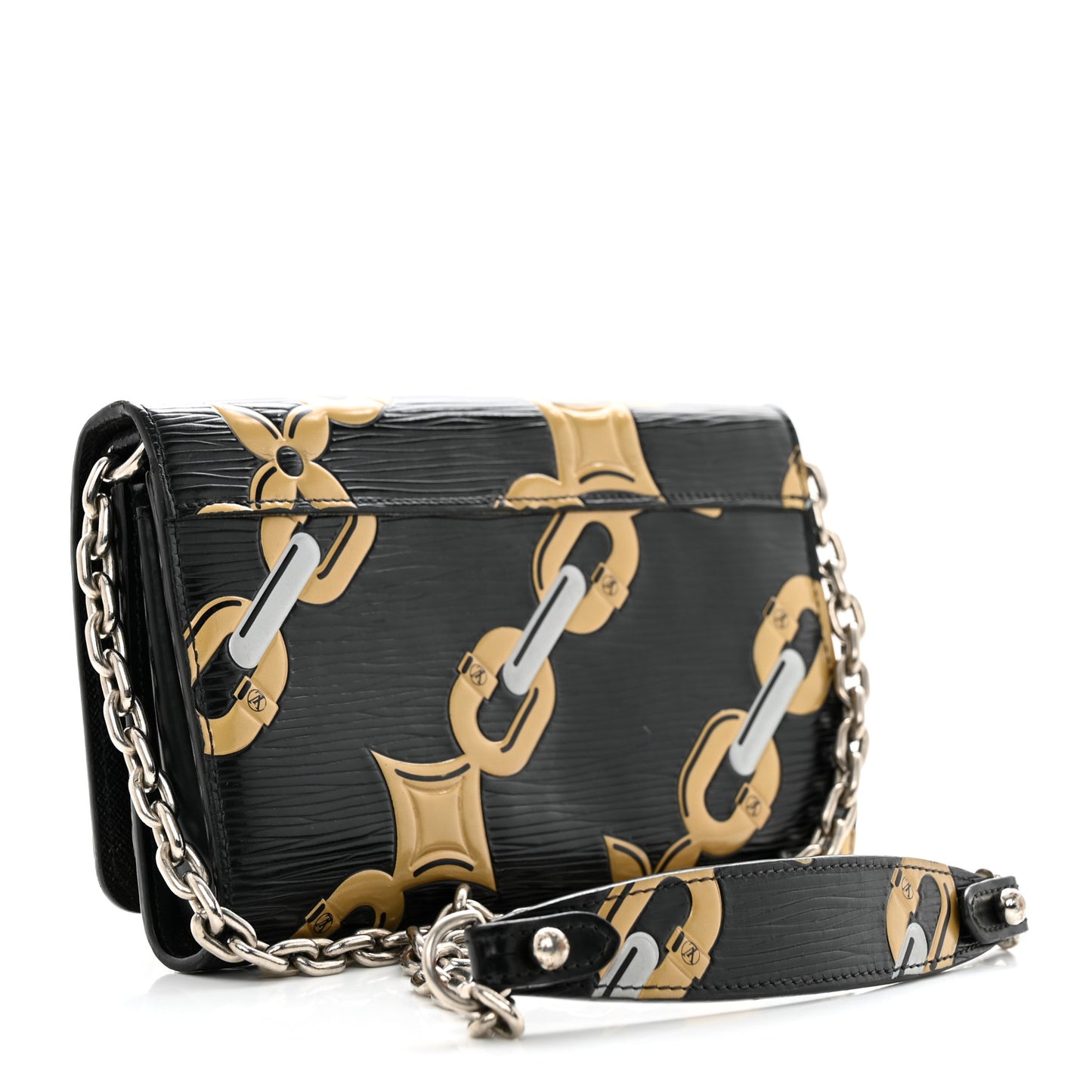 Epi Chain Flower Print Twist Chain Wallet Black