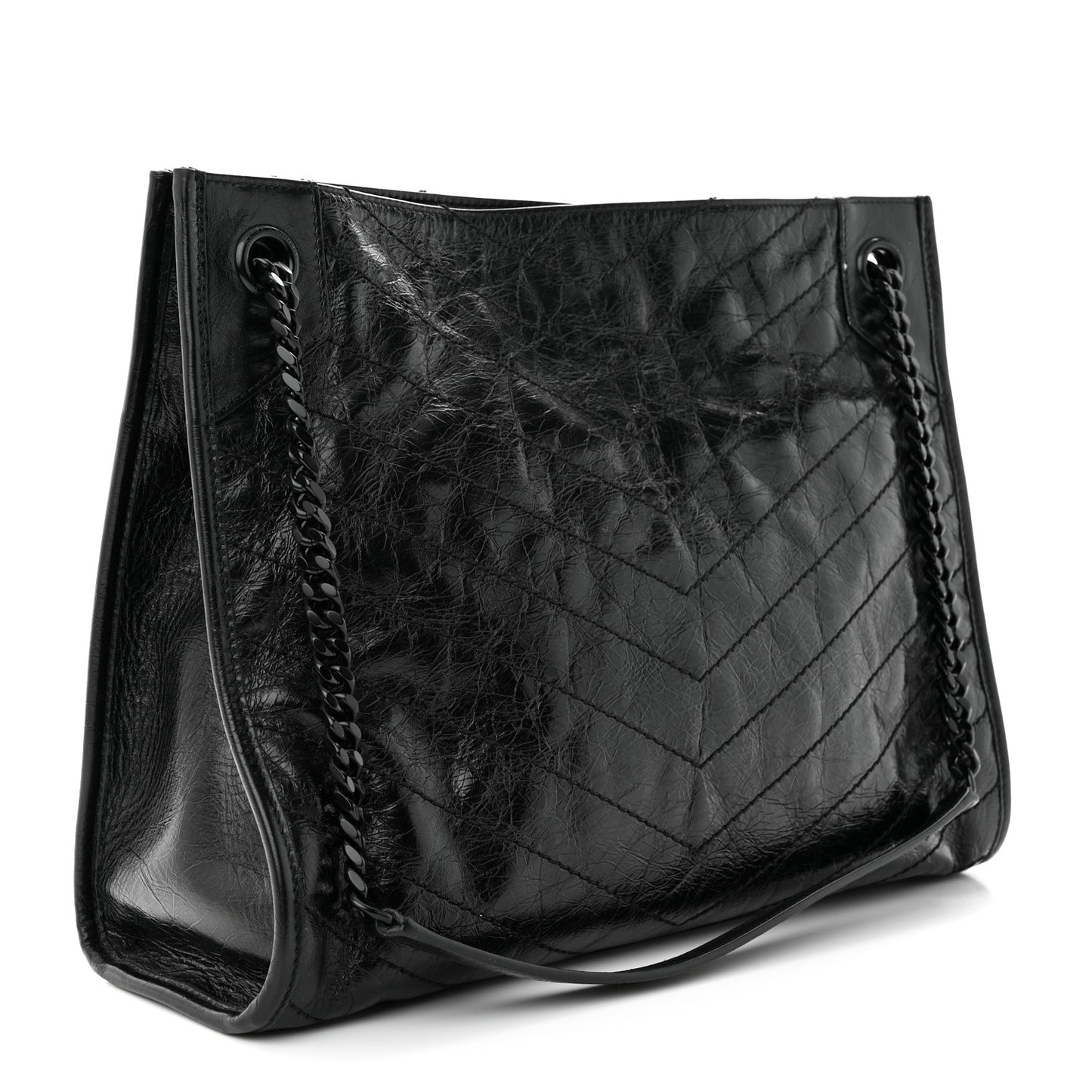 Crinkled Calfskin Matelasse Monogram Medium Niki Shopper Tote Black