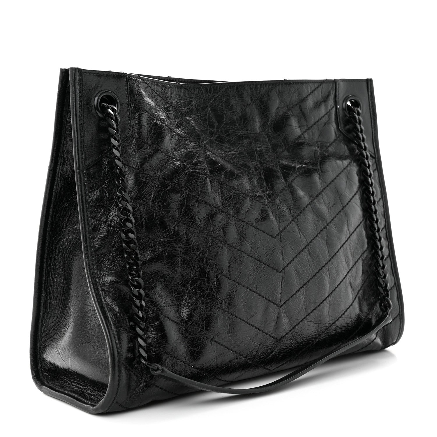 Saint Laurent Crinkled Calfskin Matelasse Monogram Medium Niki Shopper Tote Black 3 of 14
