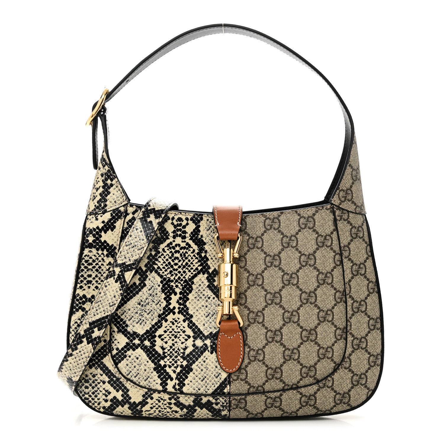 Gucci GG Supreme Monogram Snakeskin Small Jackie 1961 Hobo Beige