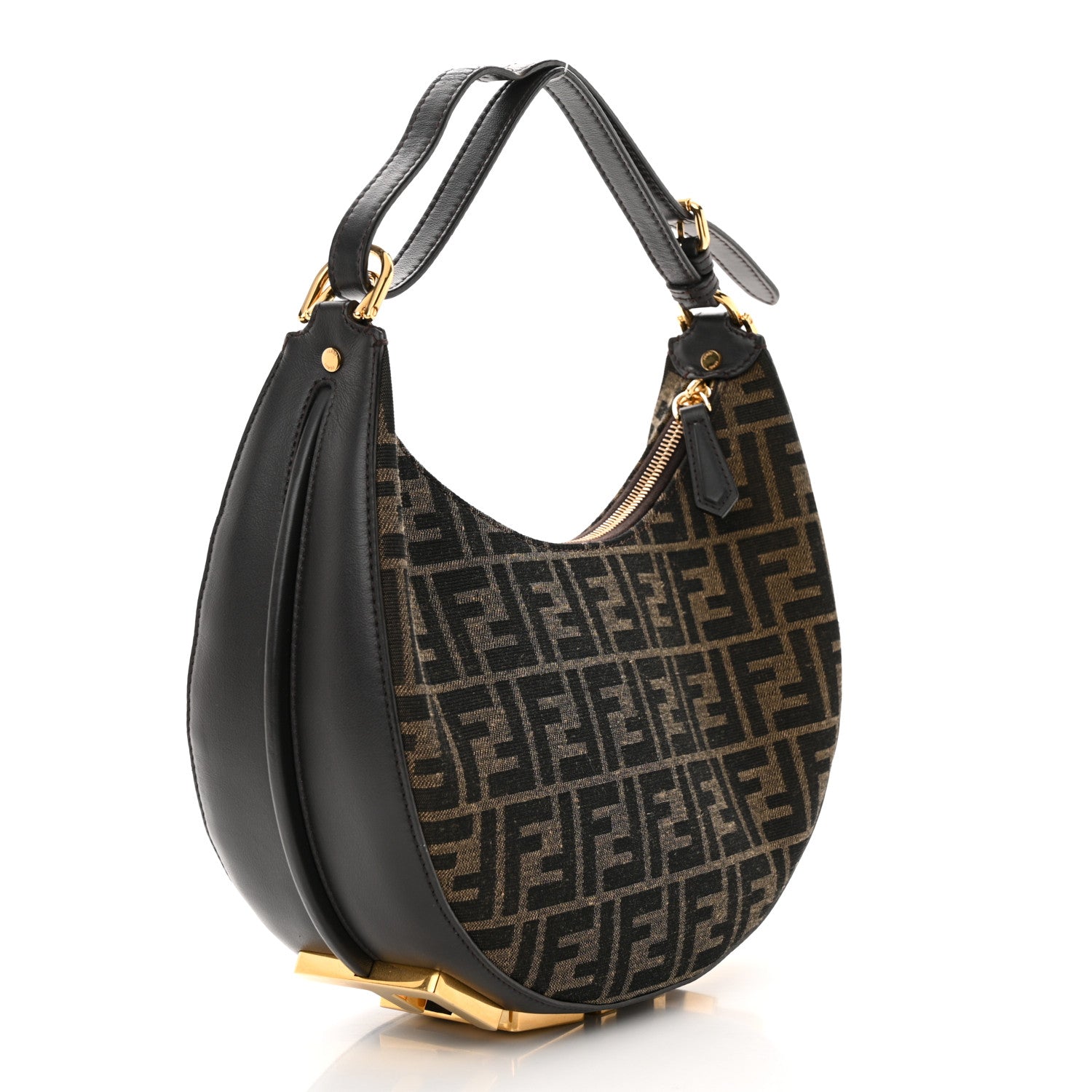 Fendi Fabric Jacquard Vitello Grace FF 1974 Small Fendigraphy Hobo Bag Tobacco Moro Ebano 3 of 12