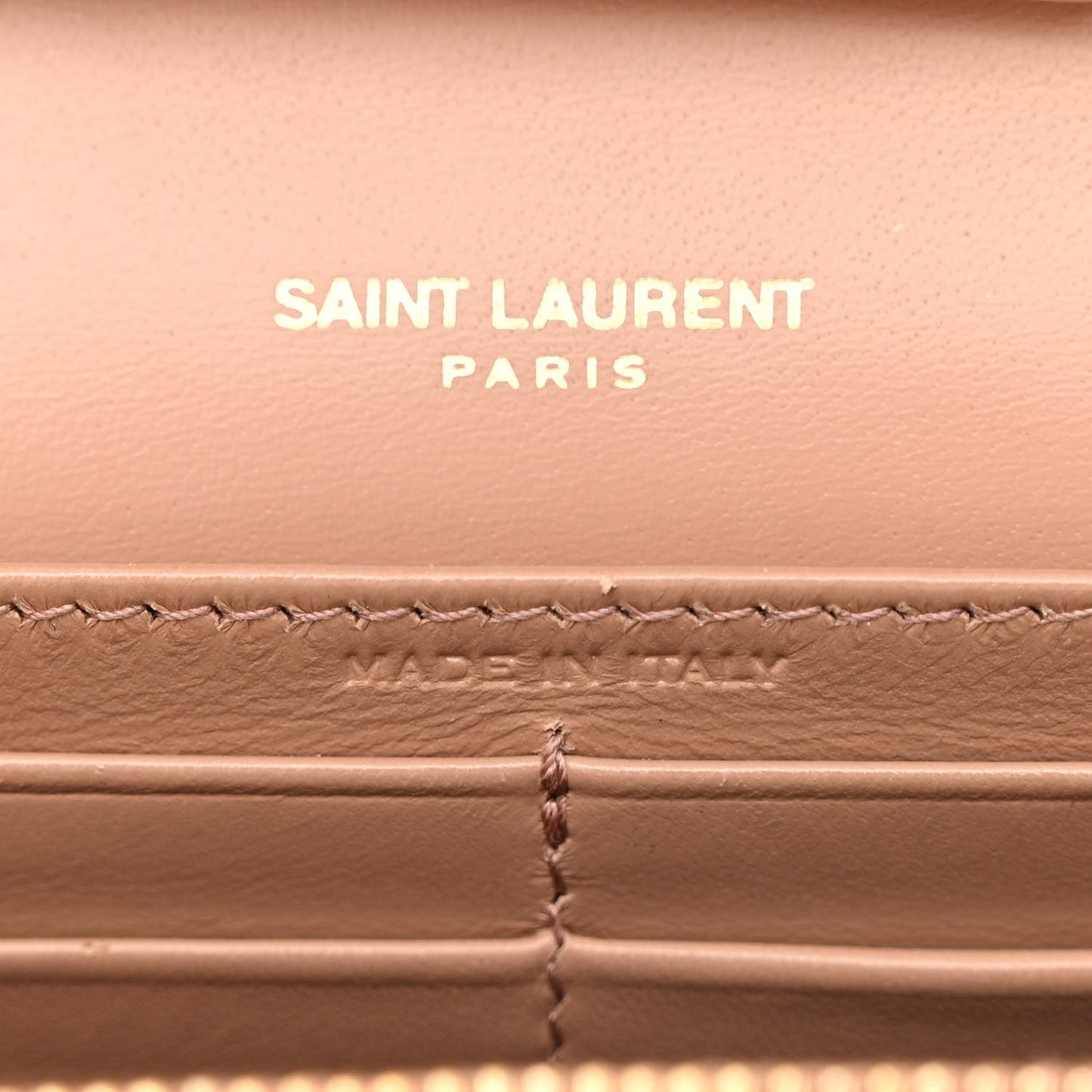 Glossy Calfskin Monogram Chain Wallet Dark Beige