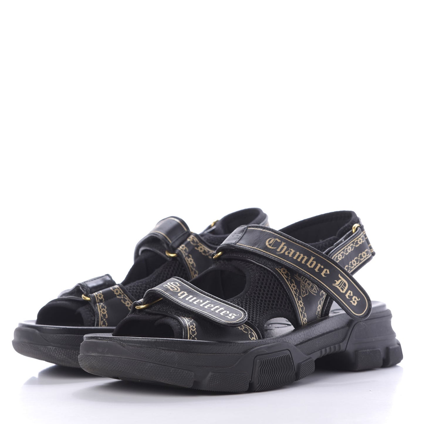 Nappa Mesh Chambre des Squelettes Mens Aguru Sandals 9 Black Gold