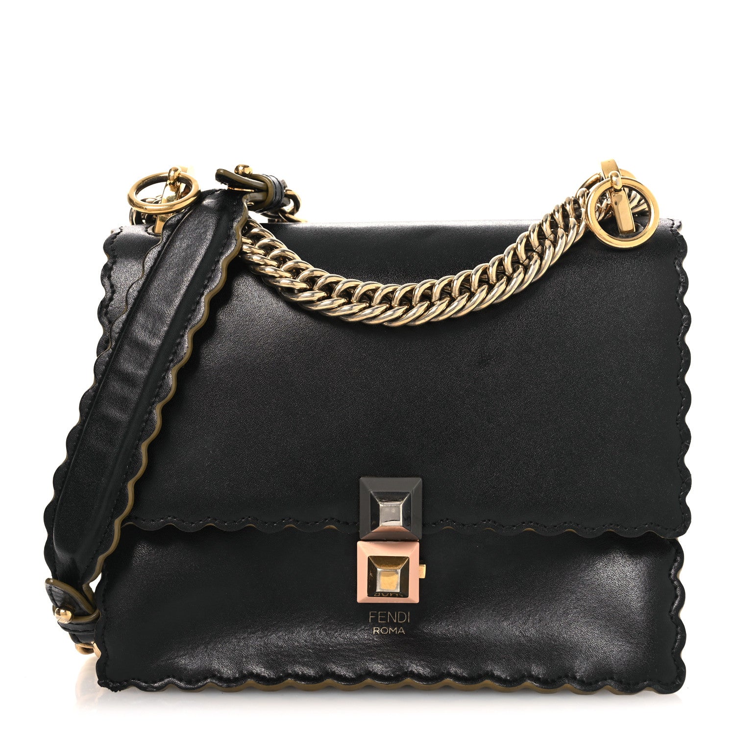 Fendi Vitello Liberty Scalloped Studded Small Kan I Shoulder Bag