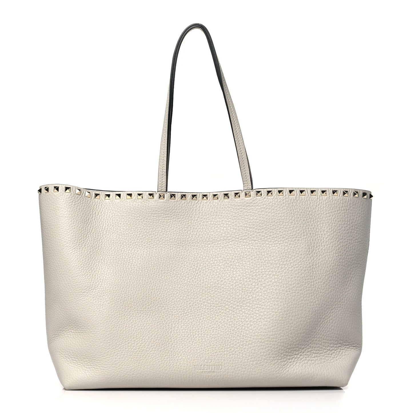 Grained Calfskin Rockstud Shoulder Tote Opal Grey