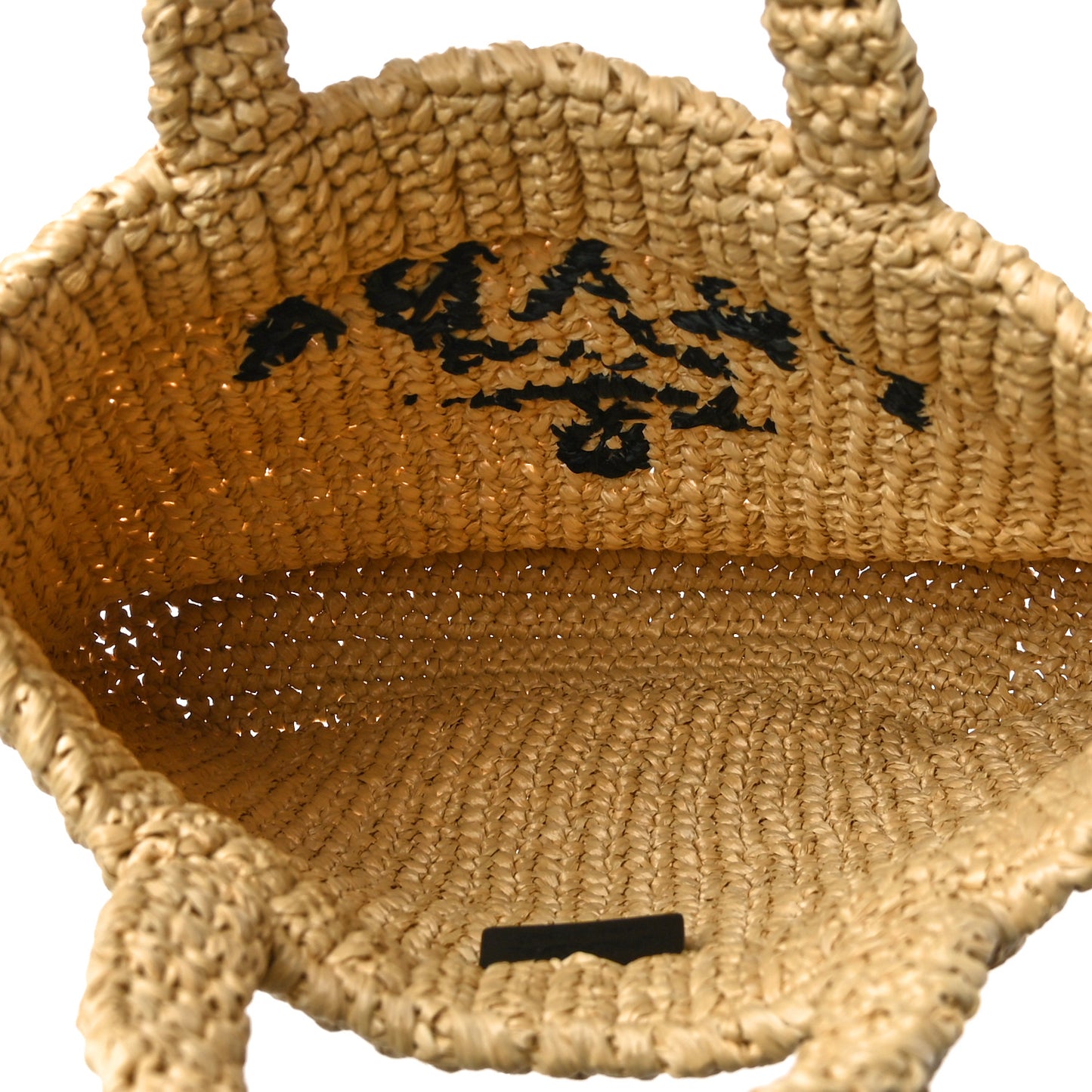 Yarn Raffia Effect Crochet Embroidered Small Logo Tote Naturale