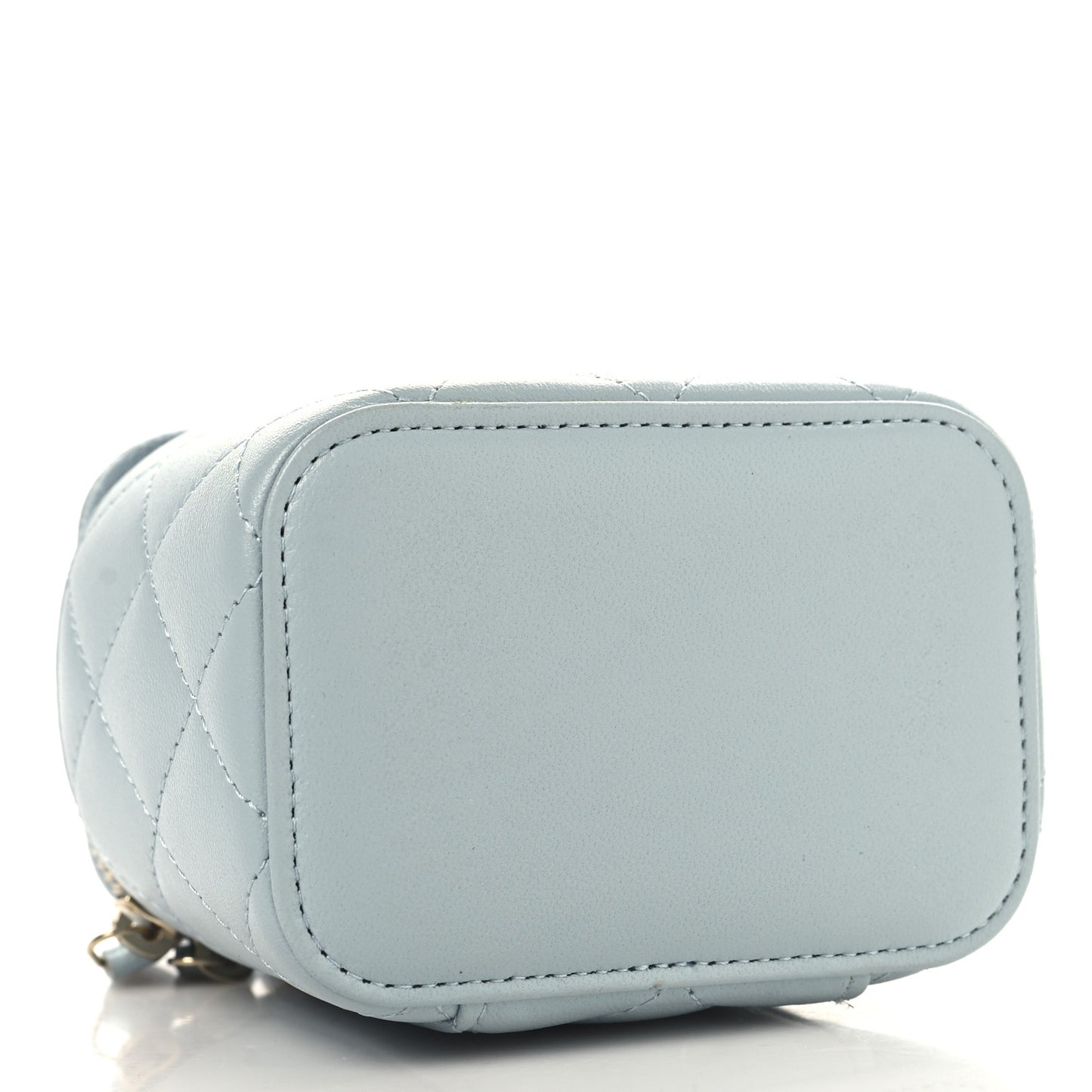 Lambskin Quilted Top Handle Mini Vanity Case With Chain Light Blue
