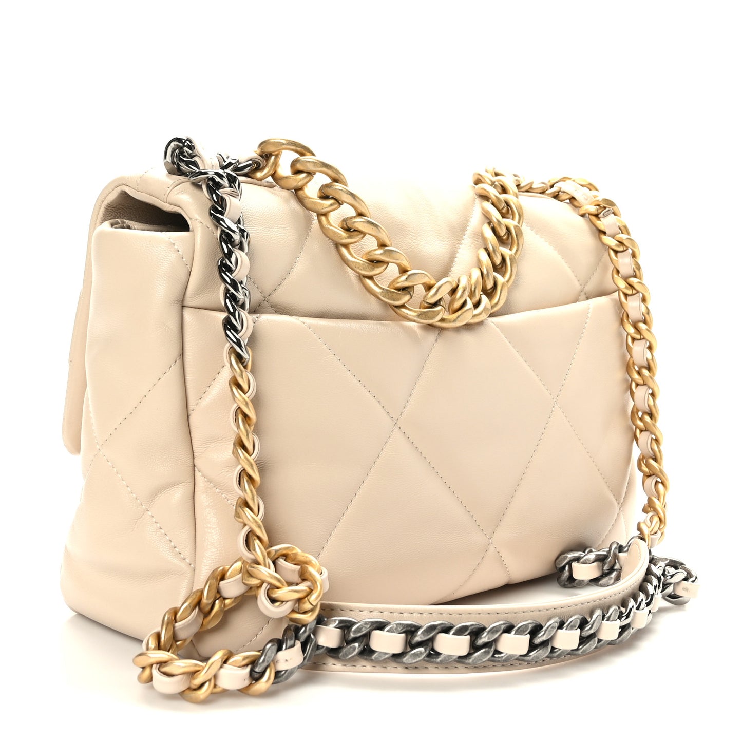 Goatskin Quilted Large Chanel 19 Flap Light Beige