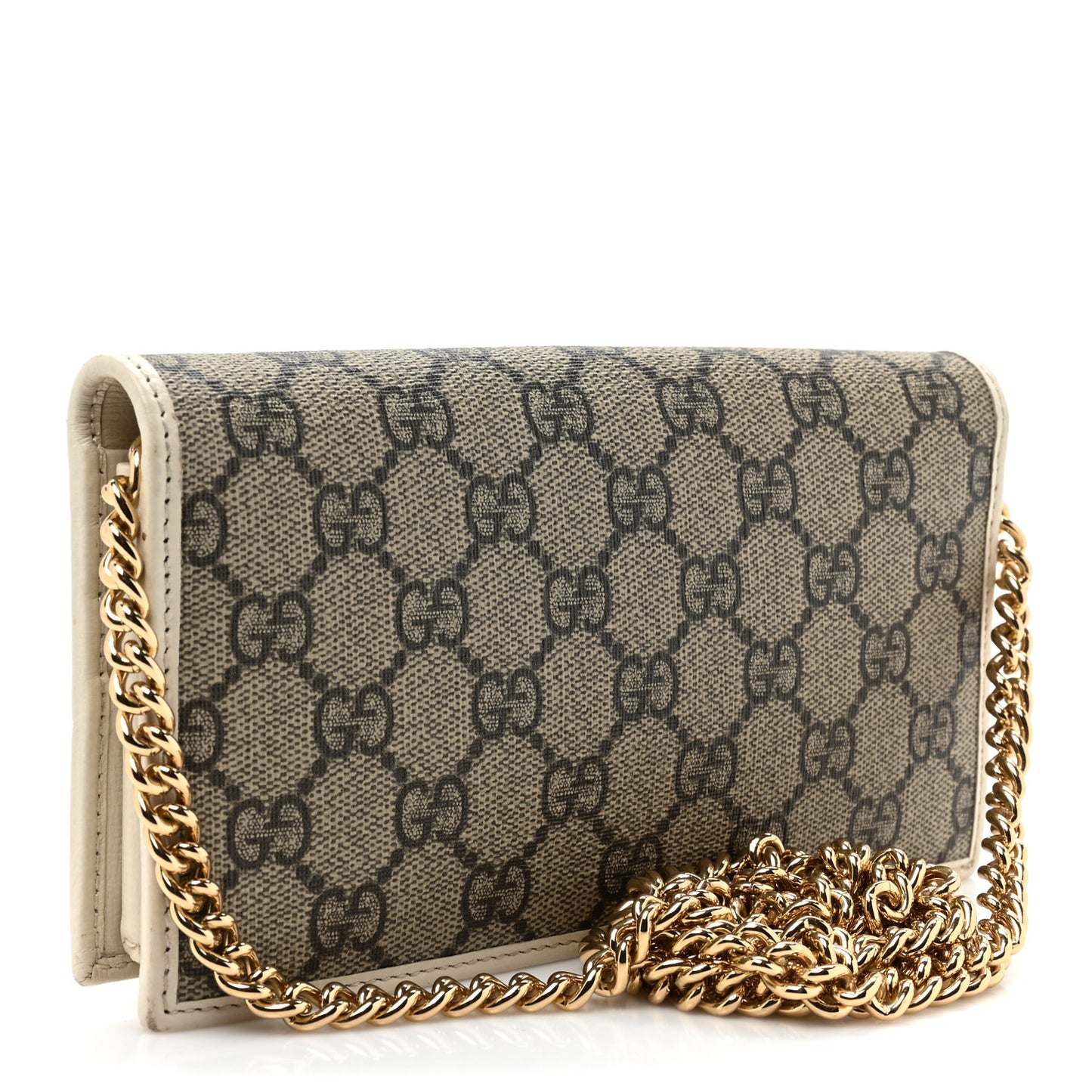 GG Supreme Monogram Azalea Calfskin Horsebit 1955 Wallet On Chain Beige Ebony Mystic White