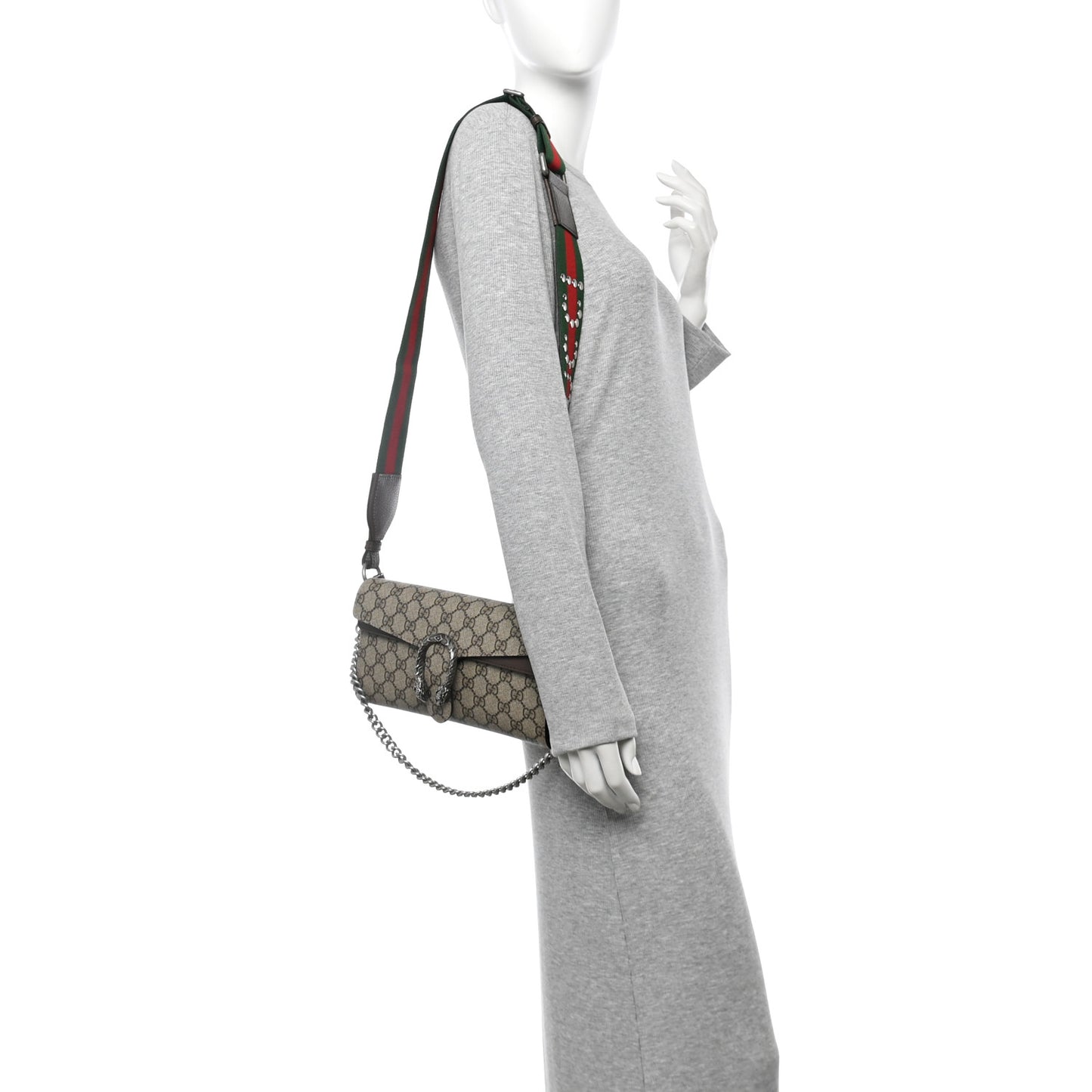 GG Supreme Web Monogram Textured Dollar Calfskin Dionysus Small Shoulder Bag Beige Ebony New Acero