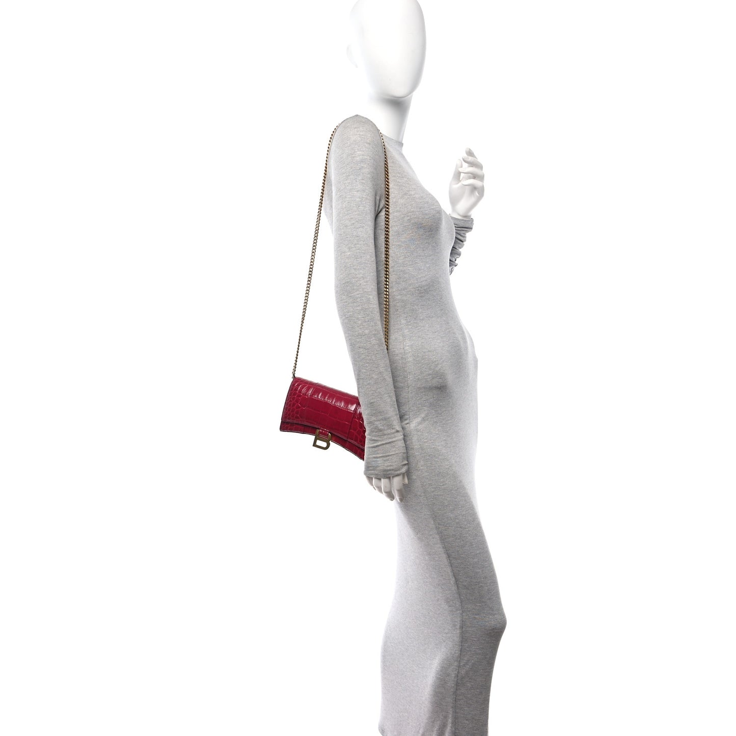Shiny Calfskin Crocodile Embossed Hourglass Chain Bag Dark Red