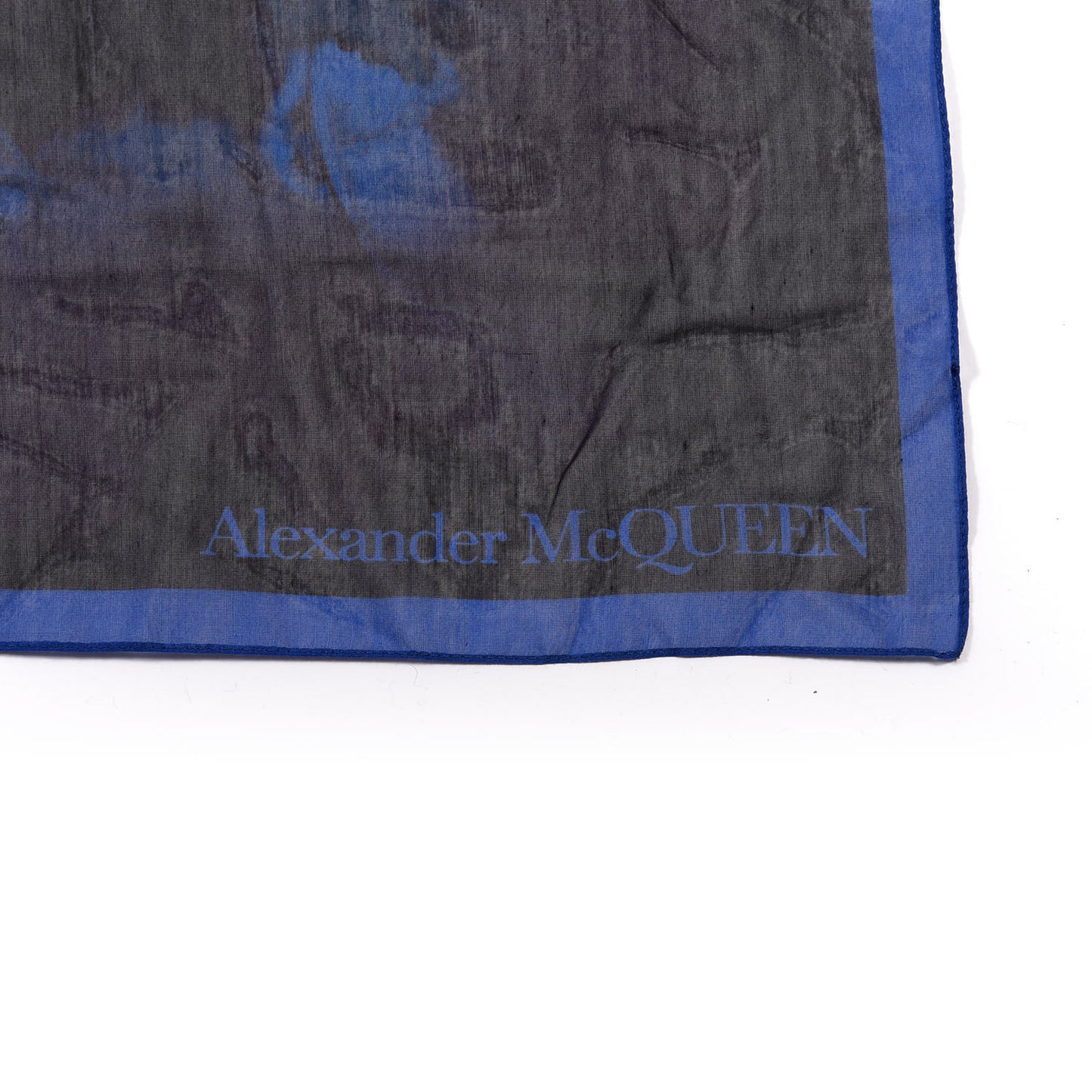 Cotton Silk Feather Border Scarf Black Blue