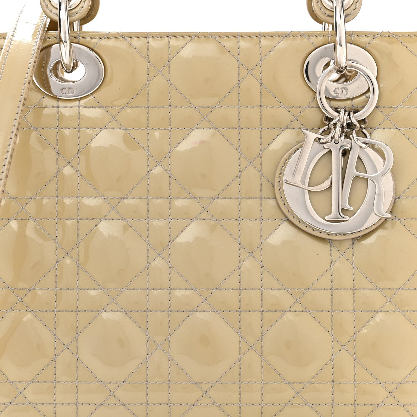 CHRISTIAN DIOR Patent Cannage Medium Lady Dior Grey