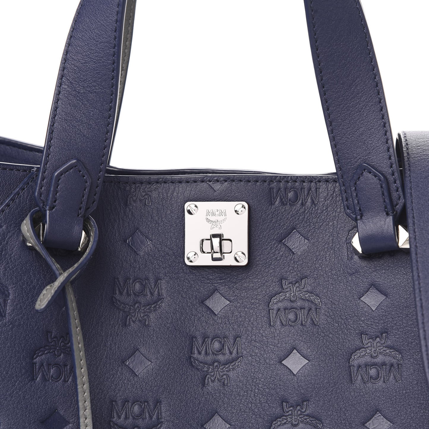 Calfskin Ottomar Monogram Large Essential Tote Navy Blue