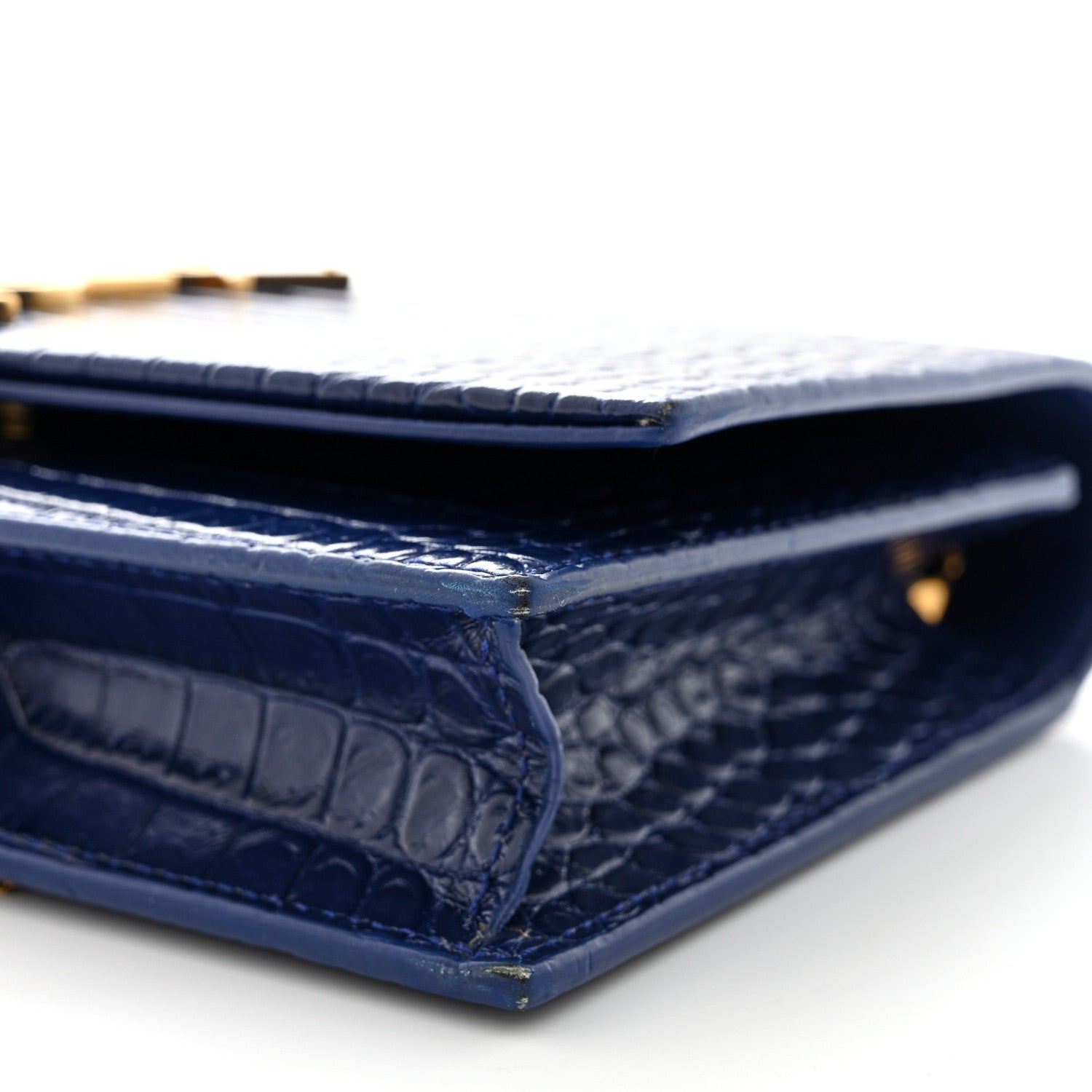 Saint Laurent Calfskin Crocodile Embossed Kate Monogram Tassel Chain Wallet Royal Blue 10 of 13