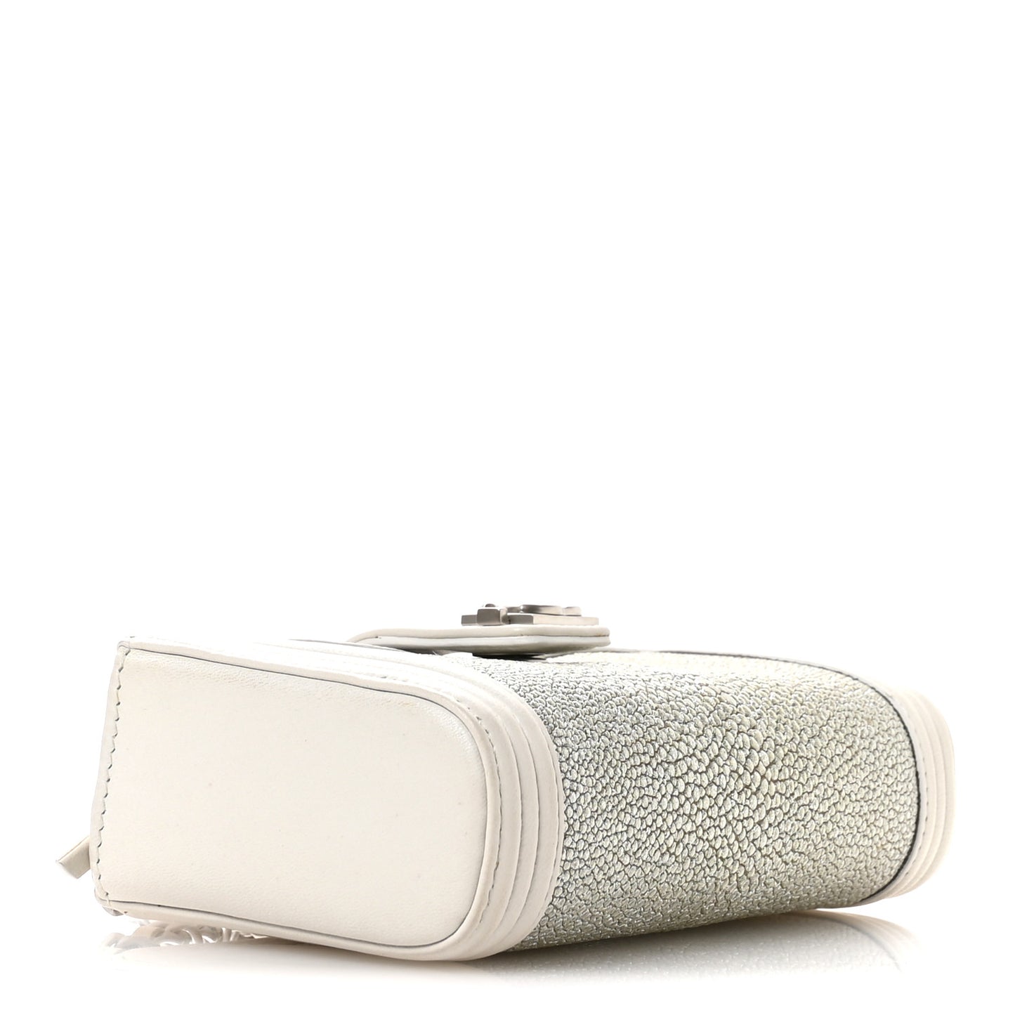 Metallic Galuchat Stingray Lambskin Mini Clutch With Removable Chain Silver