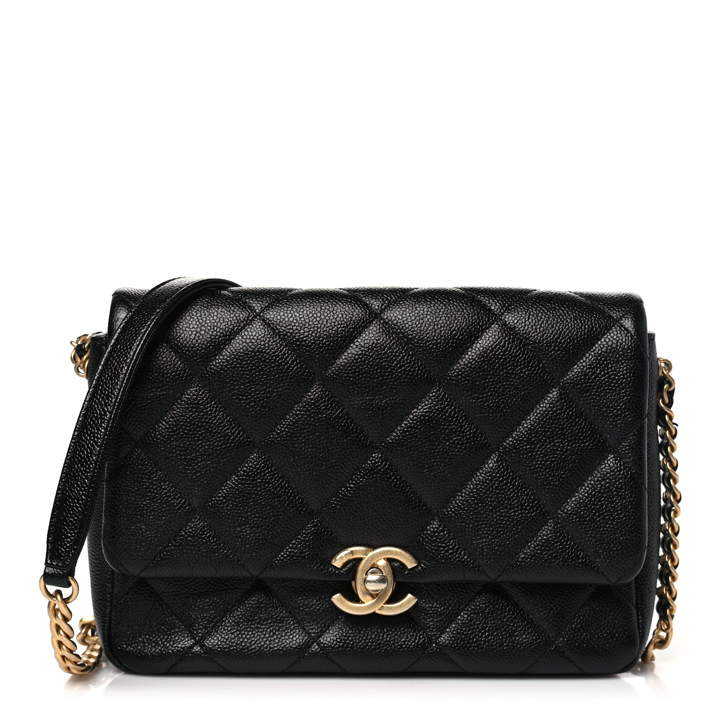 Shiny Caviar Quilted Small Chain Melody Flap Black