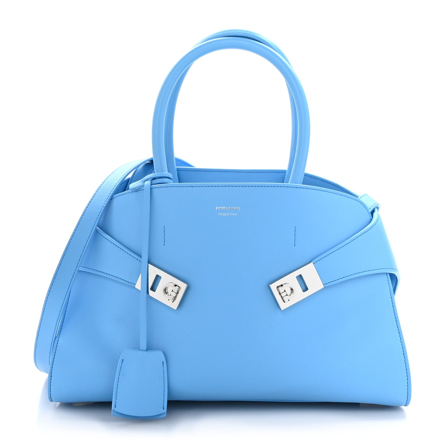 Natural Grain Calfskin Small Hug Bag Light Blue