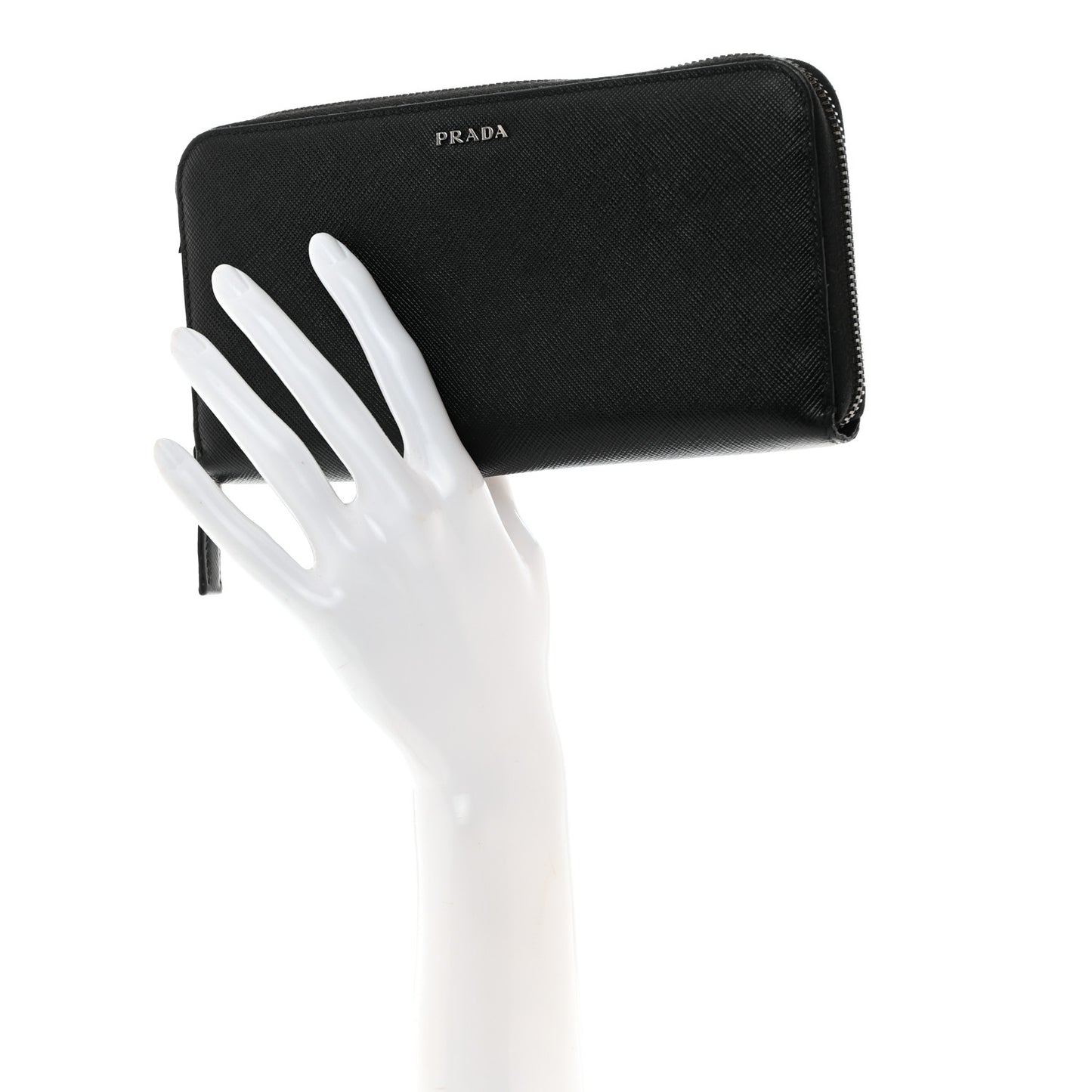 Saffiano Metal Zip Around Wallet Black