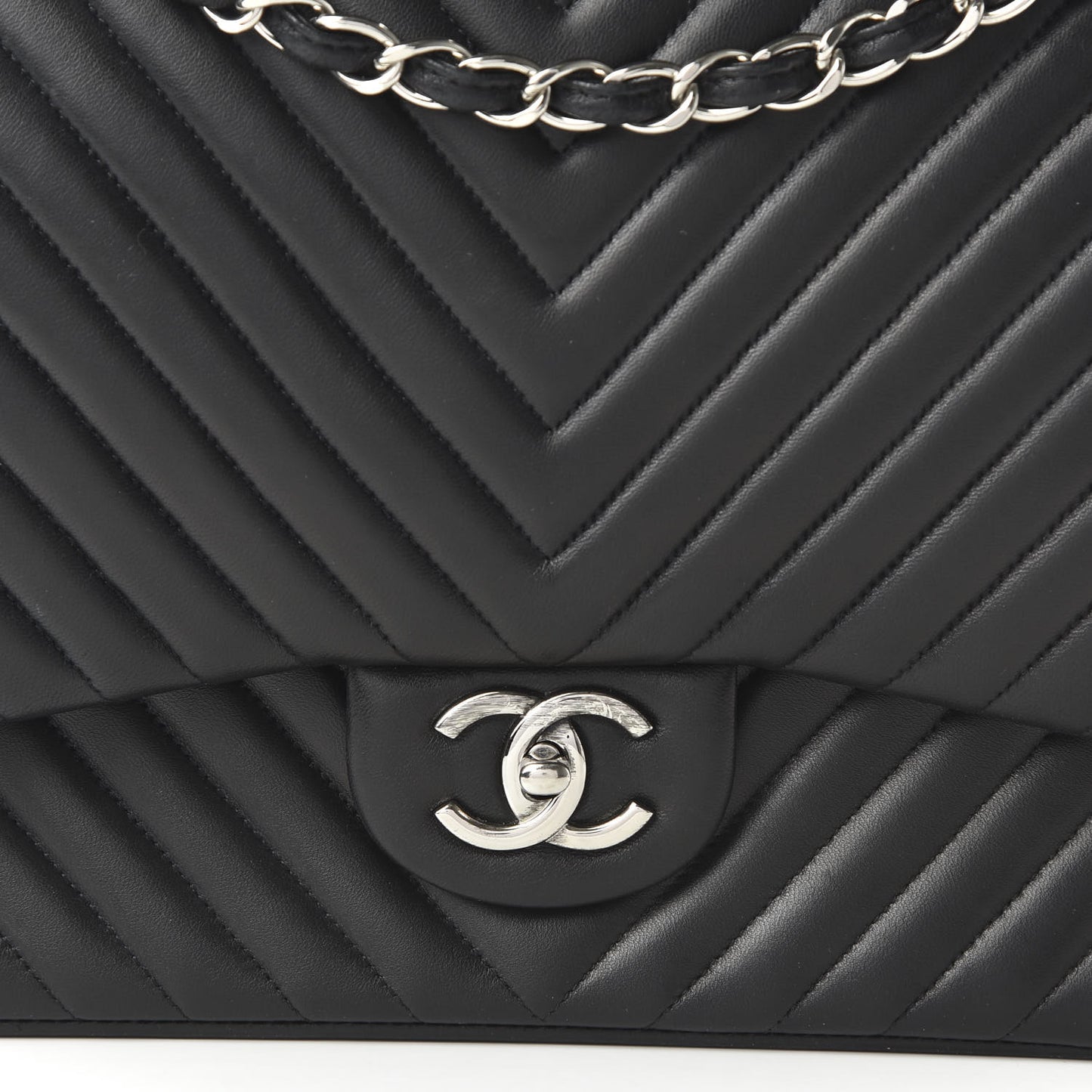 Lambskin Chevron Quilted Maxi Double Flap Black