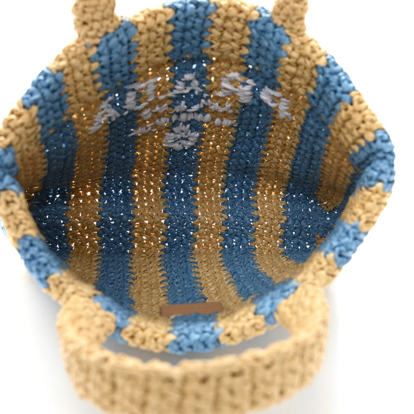 Yarn Raffia Effect Crochet Striped Small Logo Tote Naturale Celeste