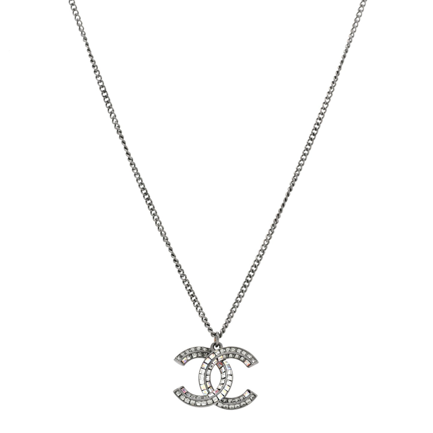 Baguette Crystal Large CC Necklace Silver
