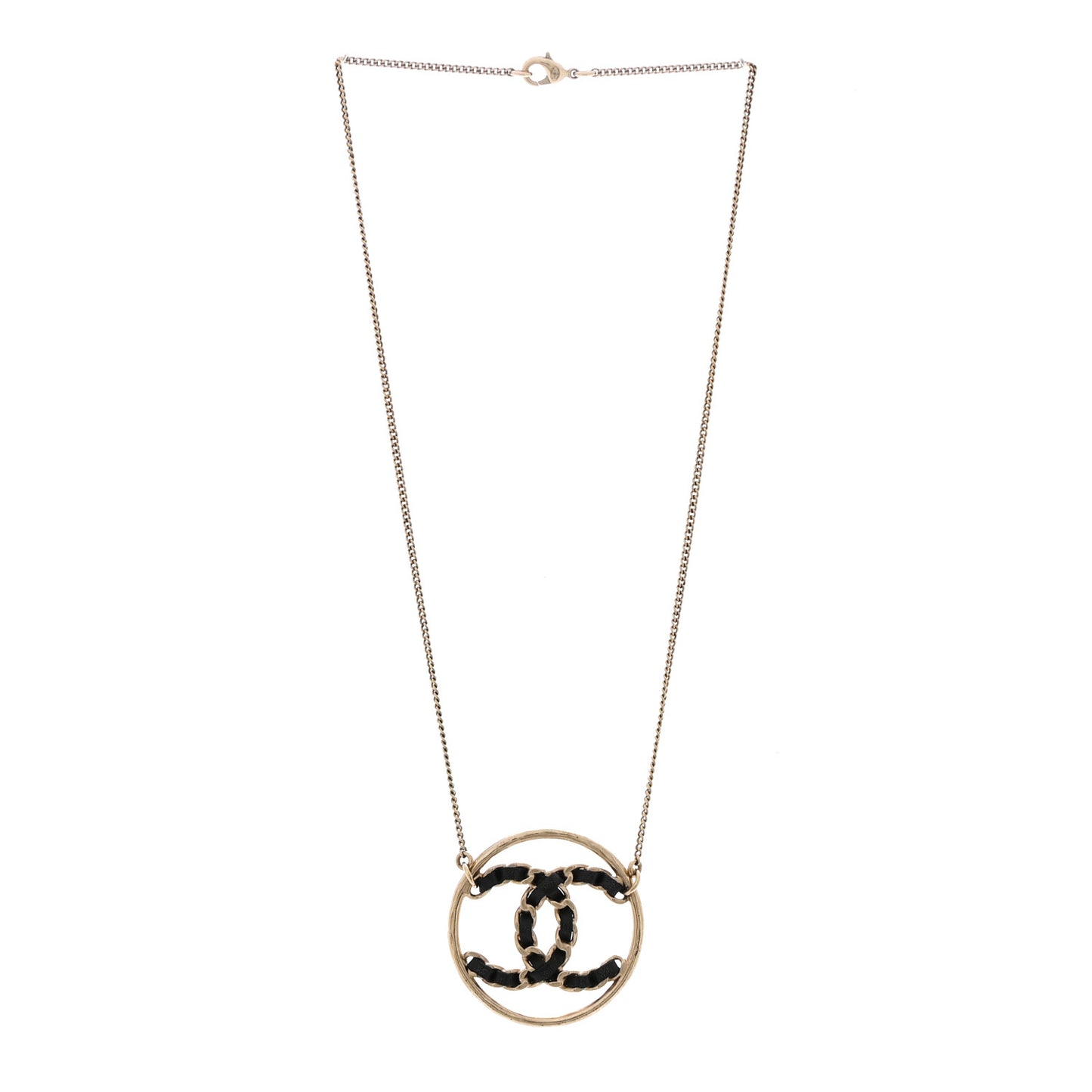 Lambskin CC Chain Necklace Gold Black