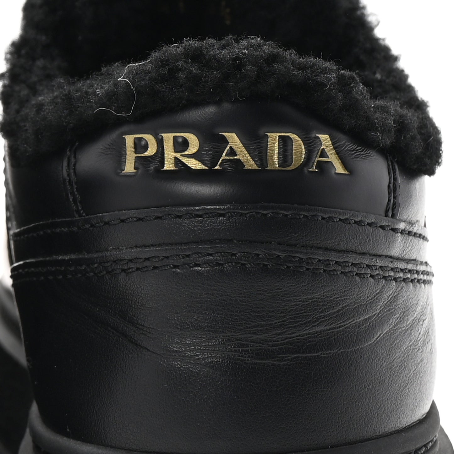 Calfskin Shearling Metal Triangle Logo Sneakers 35.5 Black
