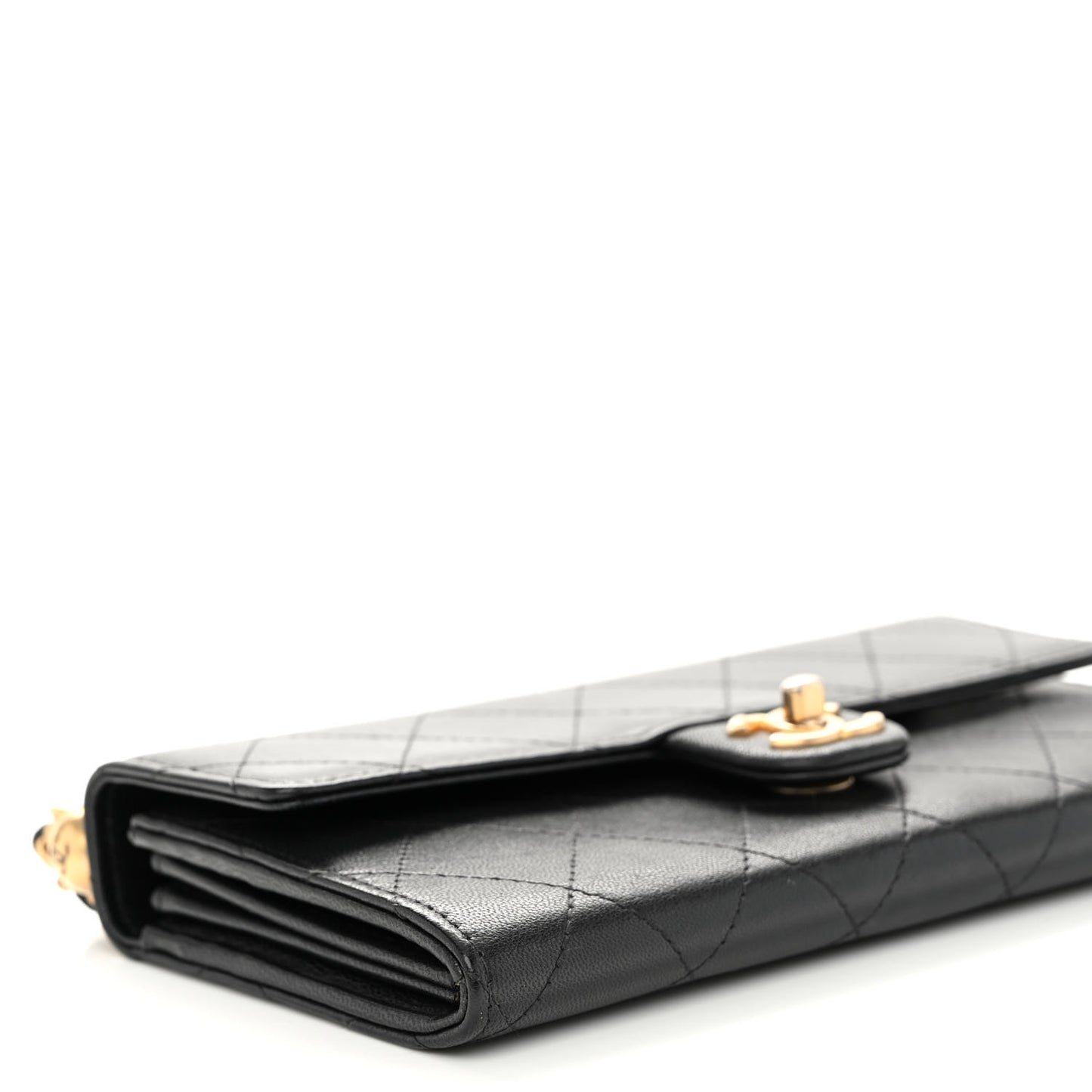 Lambskin Quilted Chic Pearls Clutch With Chain Black