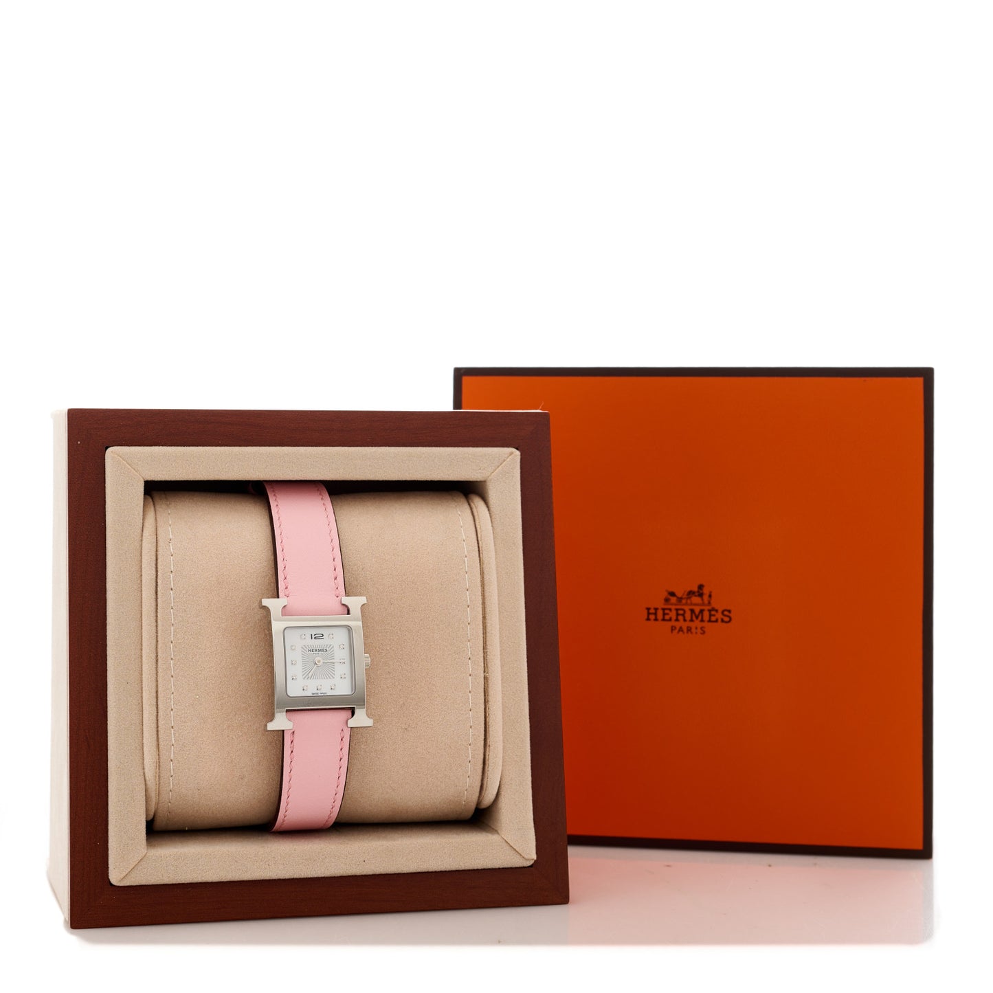 Stainless Steel Swift Diamond Mother of Pearl 21mm Heure H Hour Quartz Watch Rose Sakura