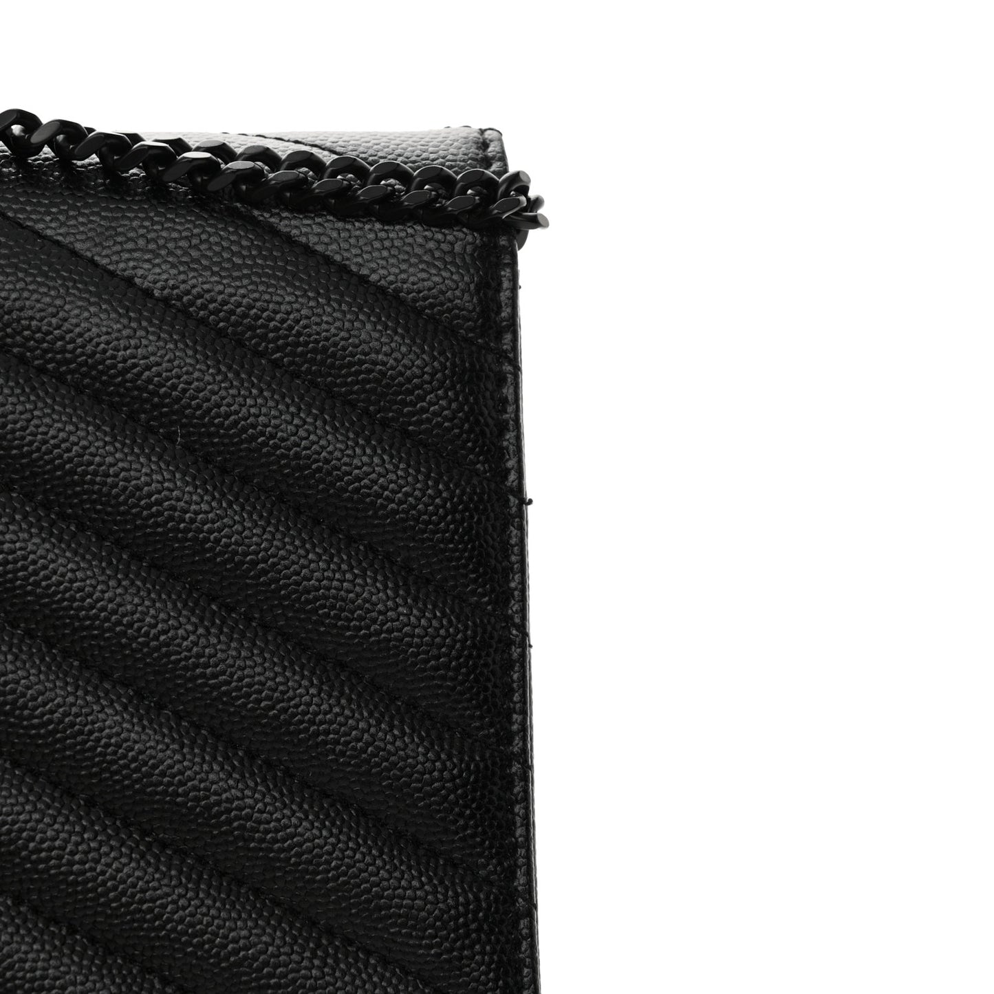 Grain De Poudre Matelasse Chevron Monogram Monochrome Envelope Chain Wallet Black