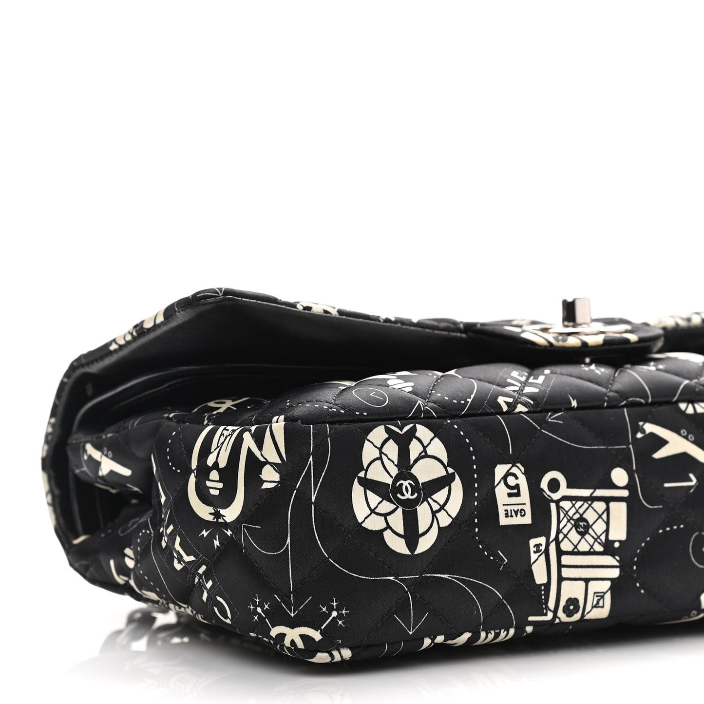 Satin Airline Printed Medium Double Flap Black White