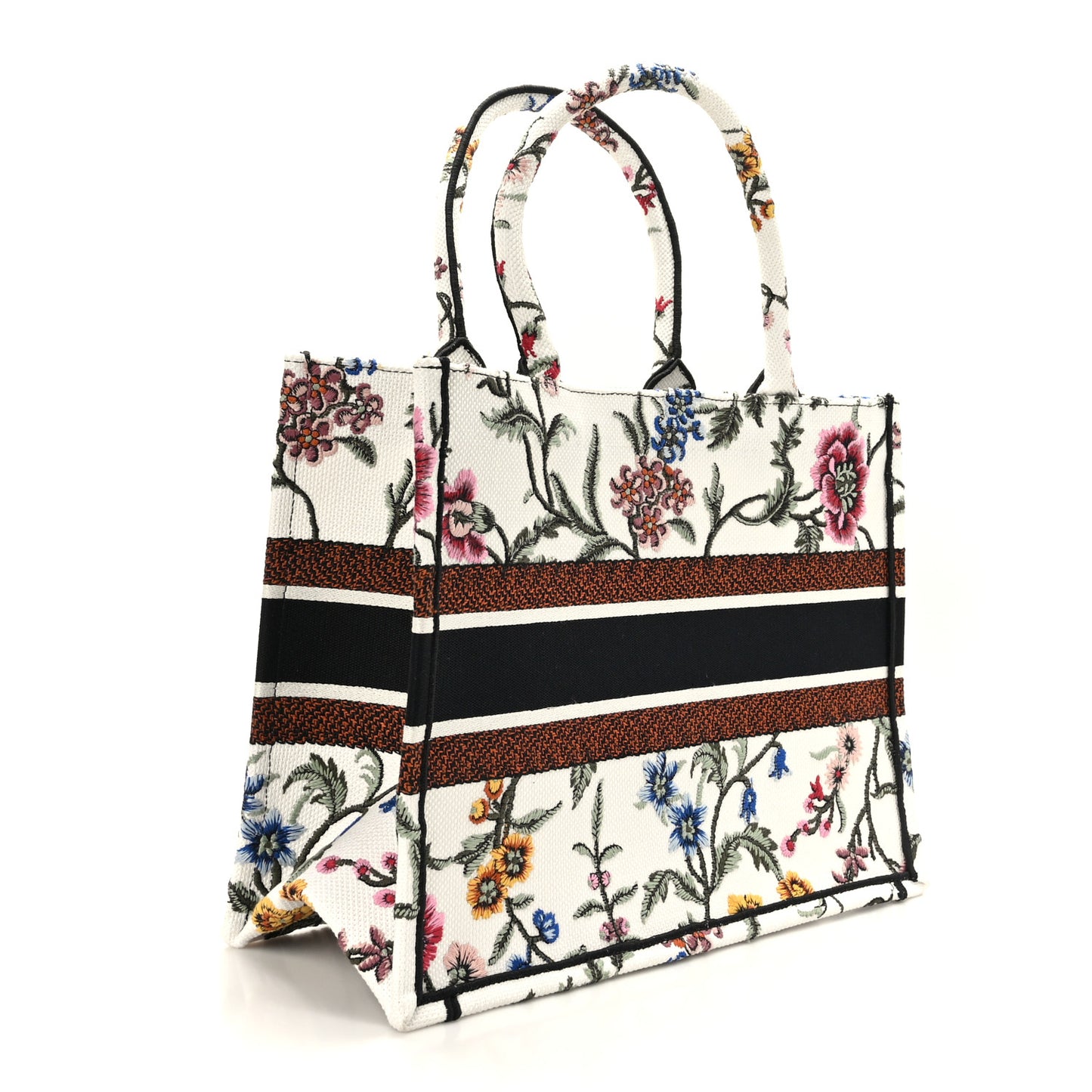 Raffia Embroidered Petites Fleurs Medium Book Tote White Multicolor