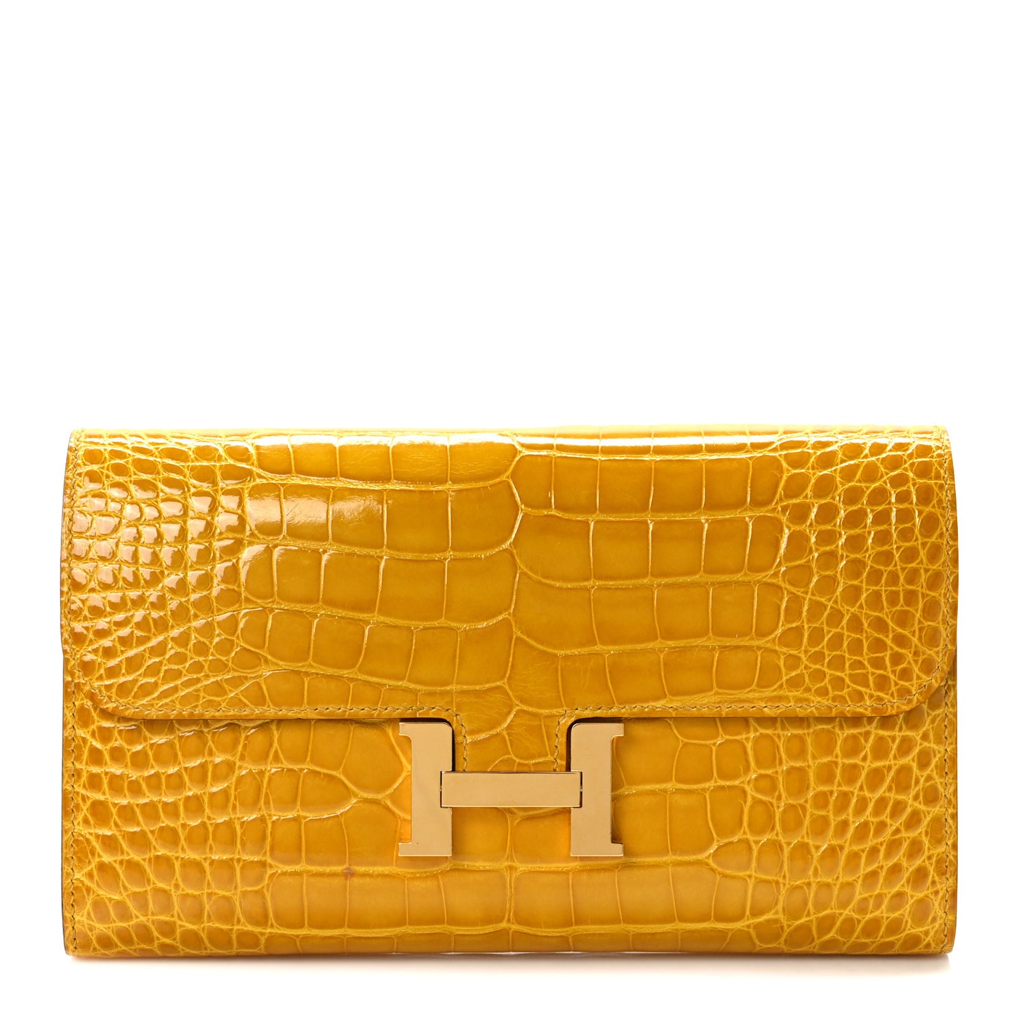 Shiny Alligator Constance Long Wallet Curry