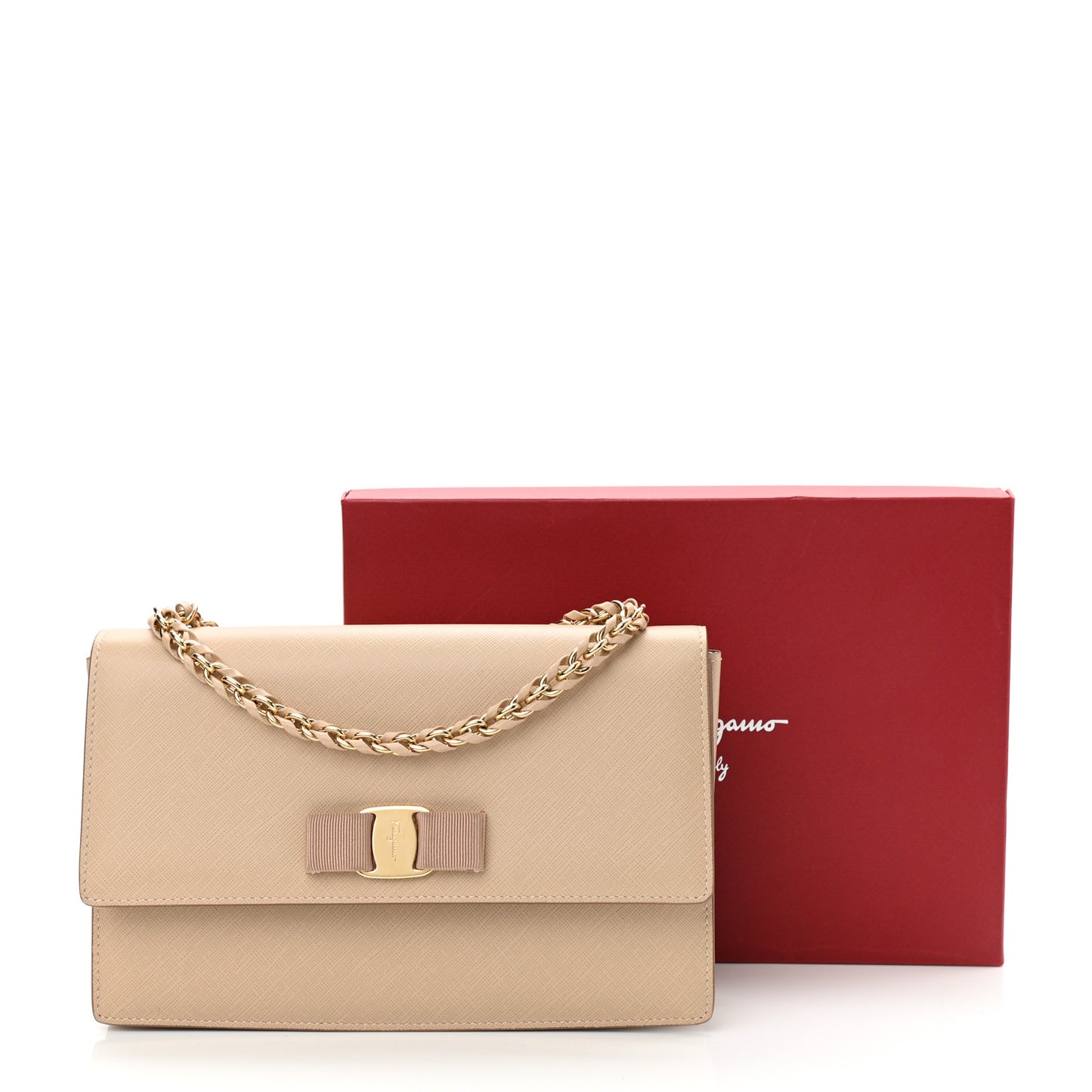 Hammered Calfskin Vara Bow Chain Bag New Bisque