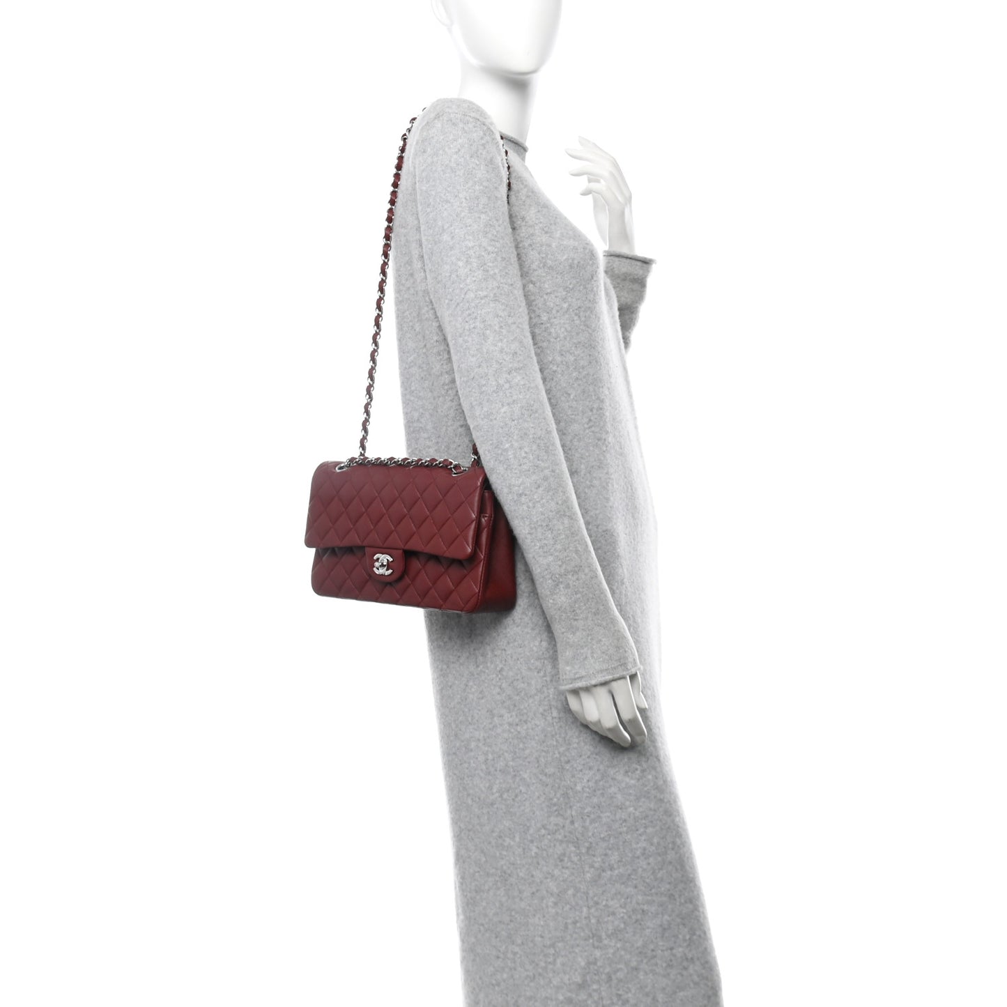 Lambskin Quilted Medium Double Flap Burgundy