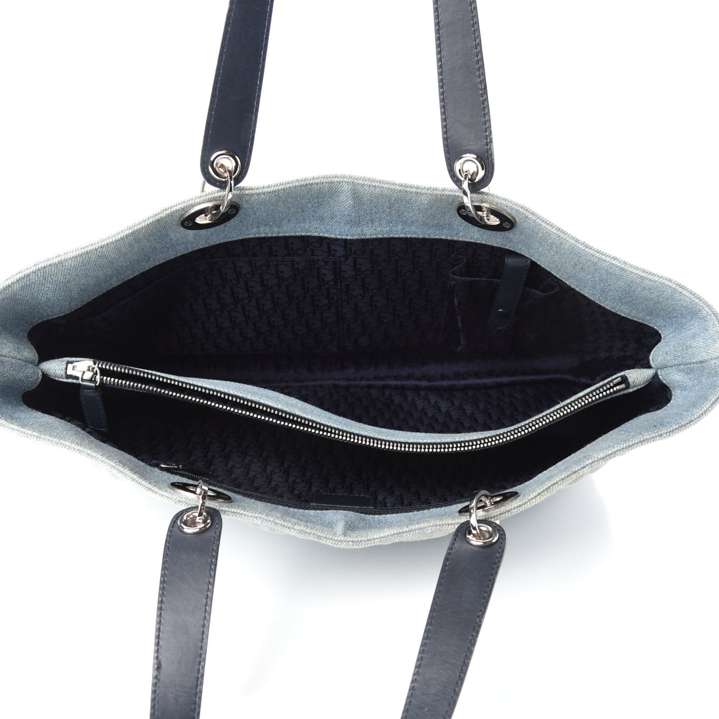 Denim Cannage Lady Dior Shopper Tote Light Blue