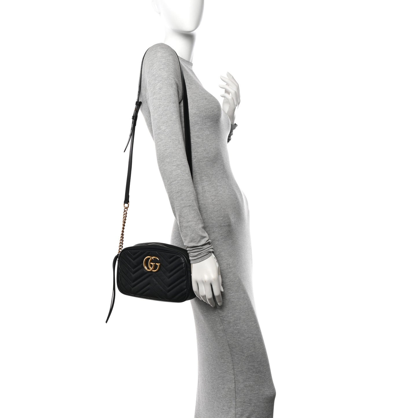 Calfskin Matelasse Small GG Marmont Chain Shoulder Bag Black