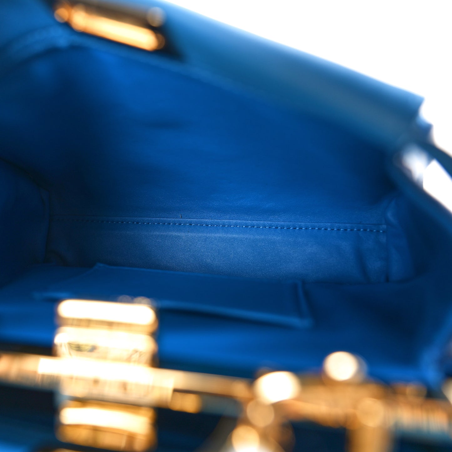 Denim Fabric Nappa FF Mini Peekaboo Iconic Satchel Blue