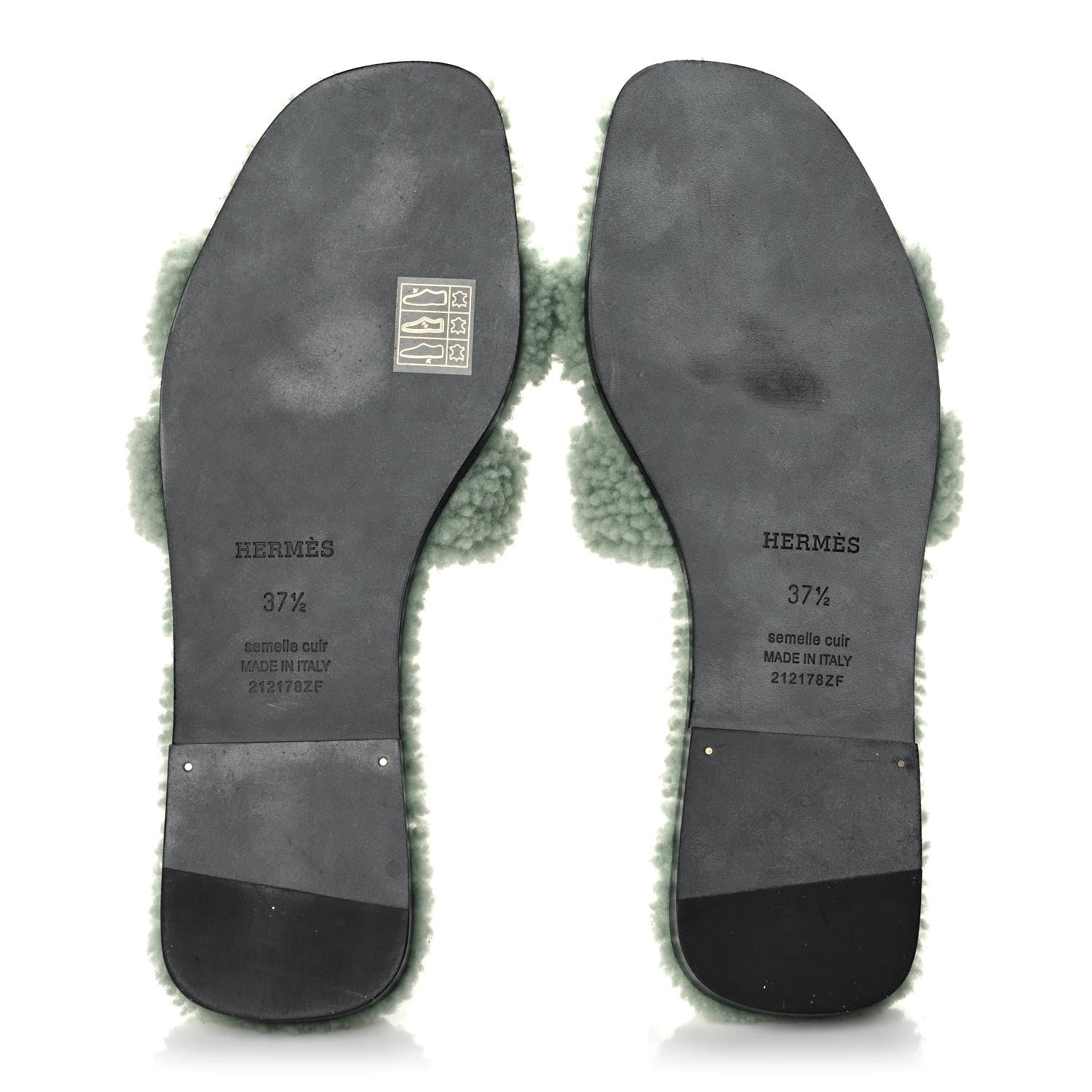 Hermes Woolskin Oran Sandals 37.5 Vert D'Eau 5 of 8