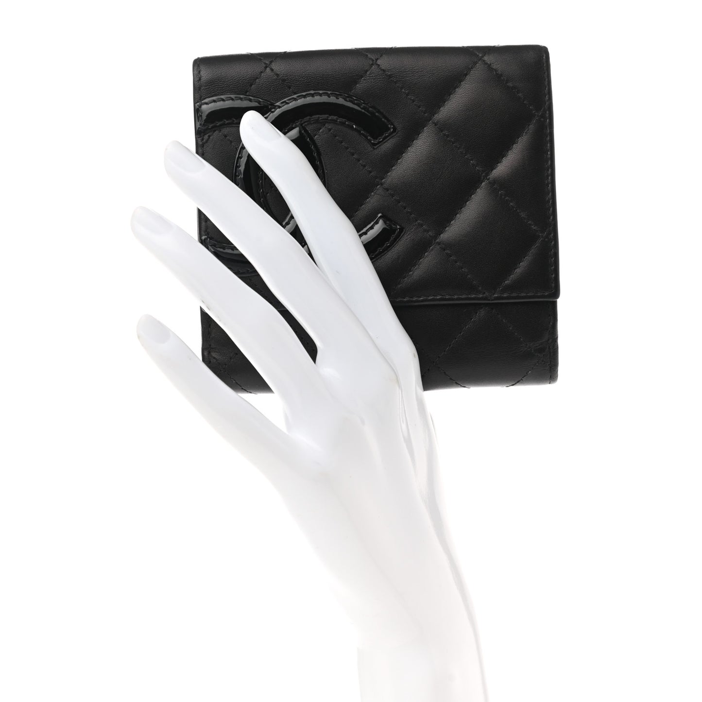Calfskin Quilted Cambon Business Card Holder Black