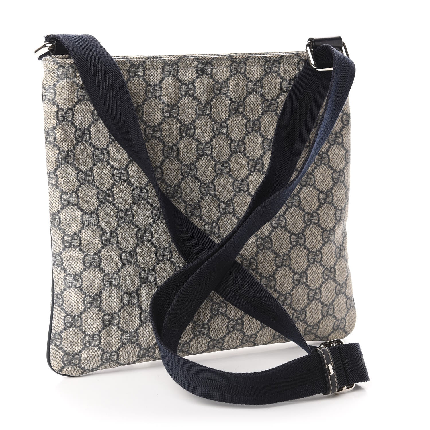 Gucci GG Supreme Monogram Small Flat Side Zip Messenger Bag Beige Blue 2 of 11