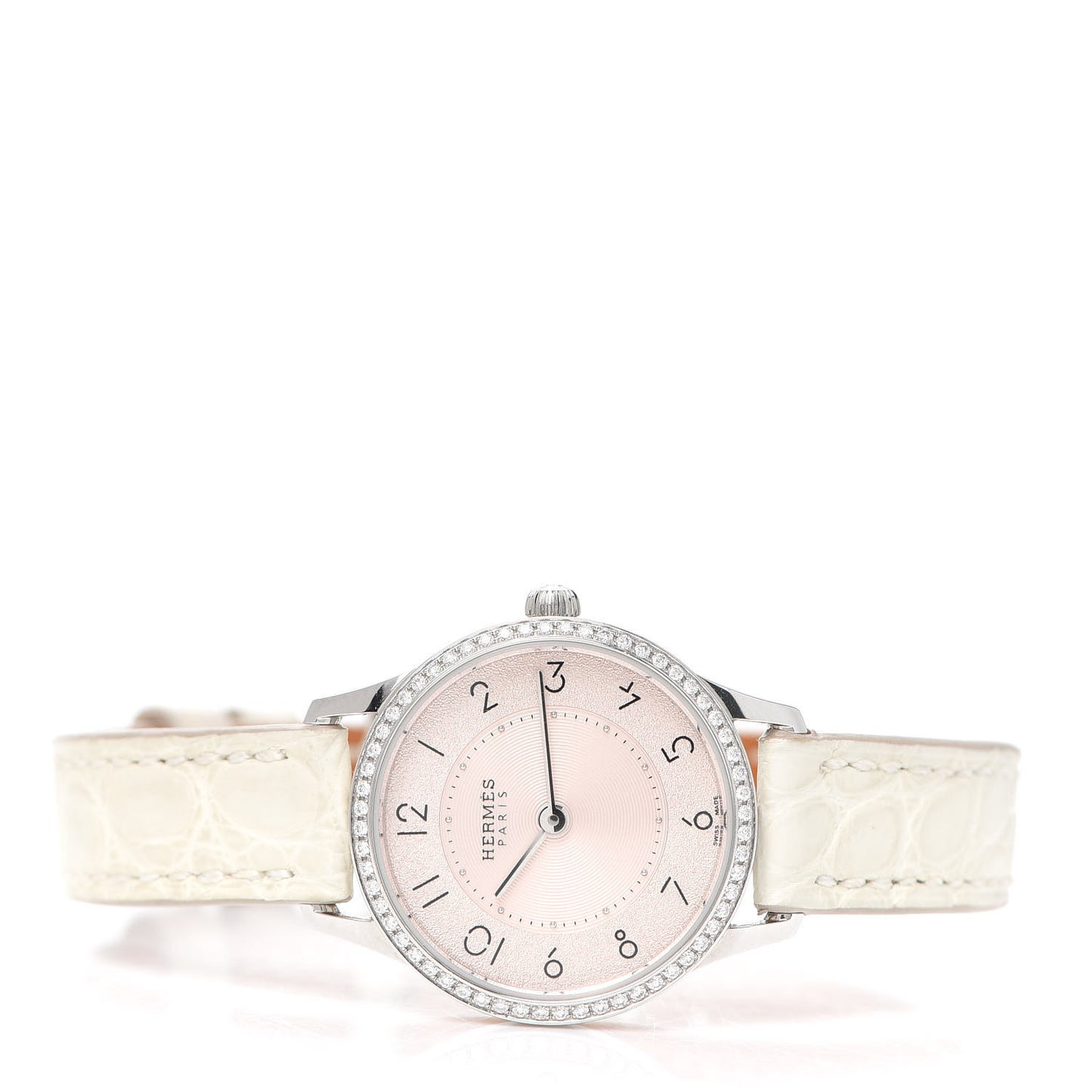 Stainless Steel Alligator Diamond Bezel 25mm Slim d'Hermes Quartz Watch Blanc