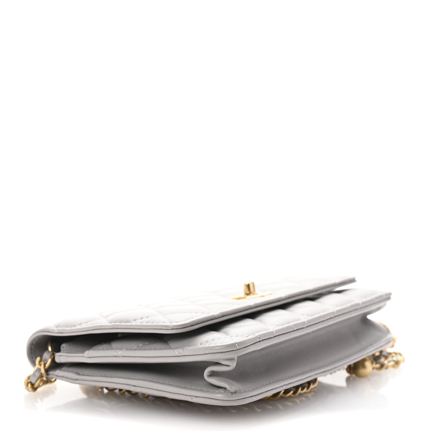 Lambskin Quilted CC Pearl Crush Wallet on Chain WOC Grey