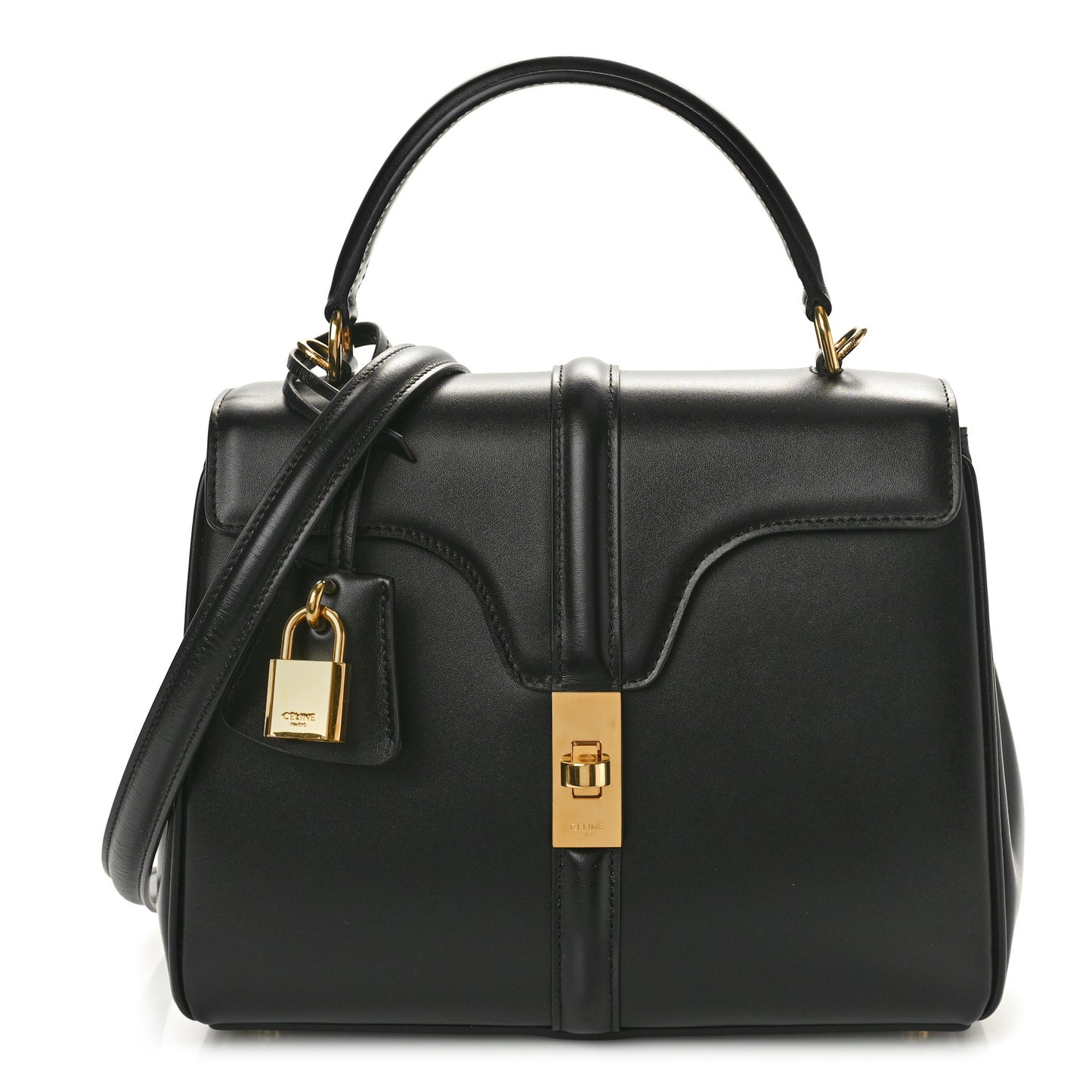 Satinated Calfskin Small 16 Top Handle Bag Black