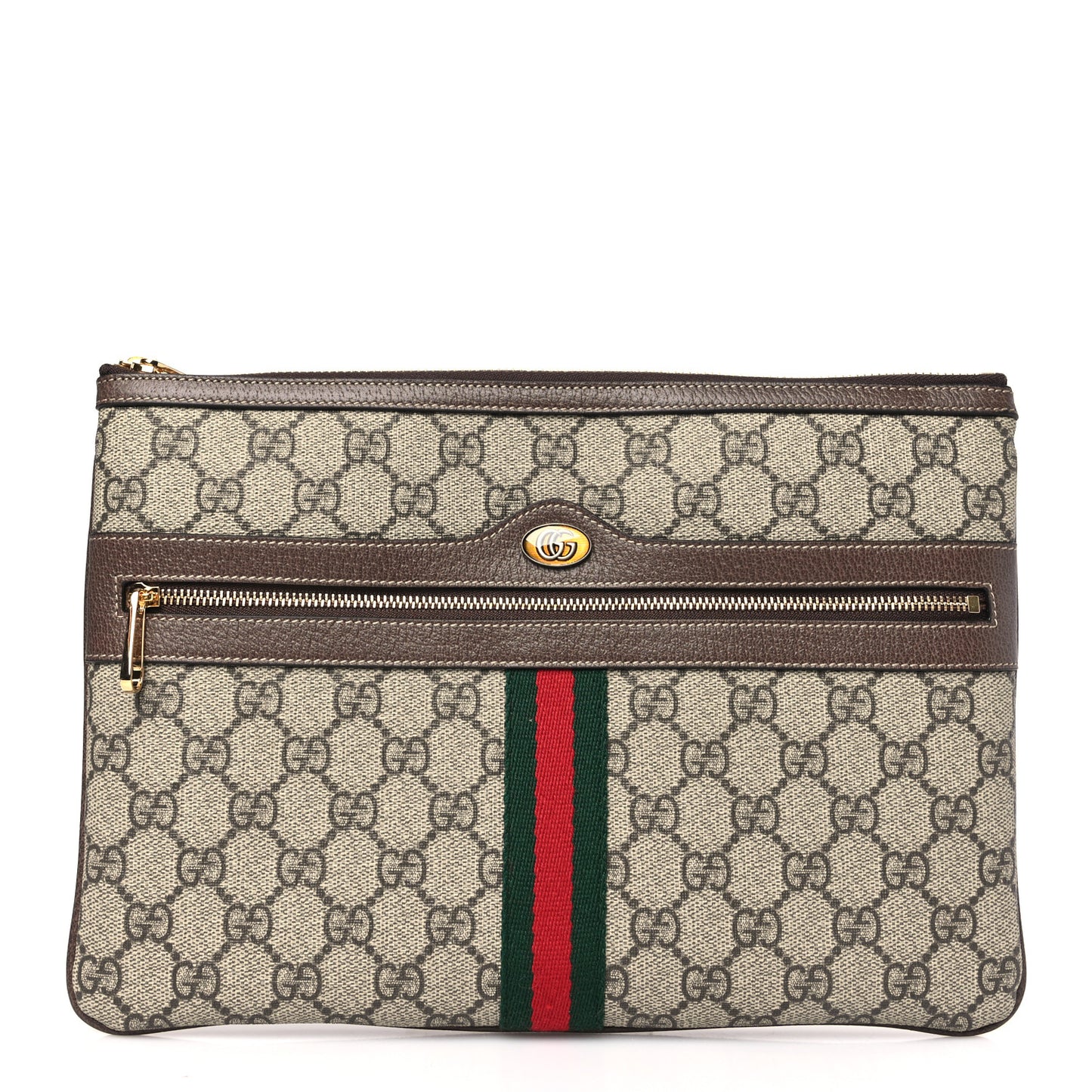 GG Supreme Monogram Large Ophidia Pouch Clutch Brown