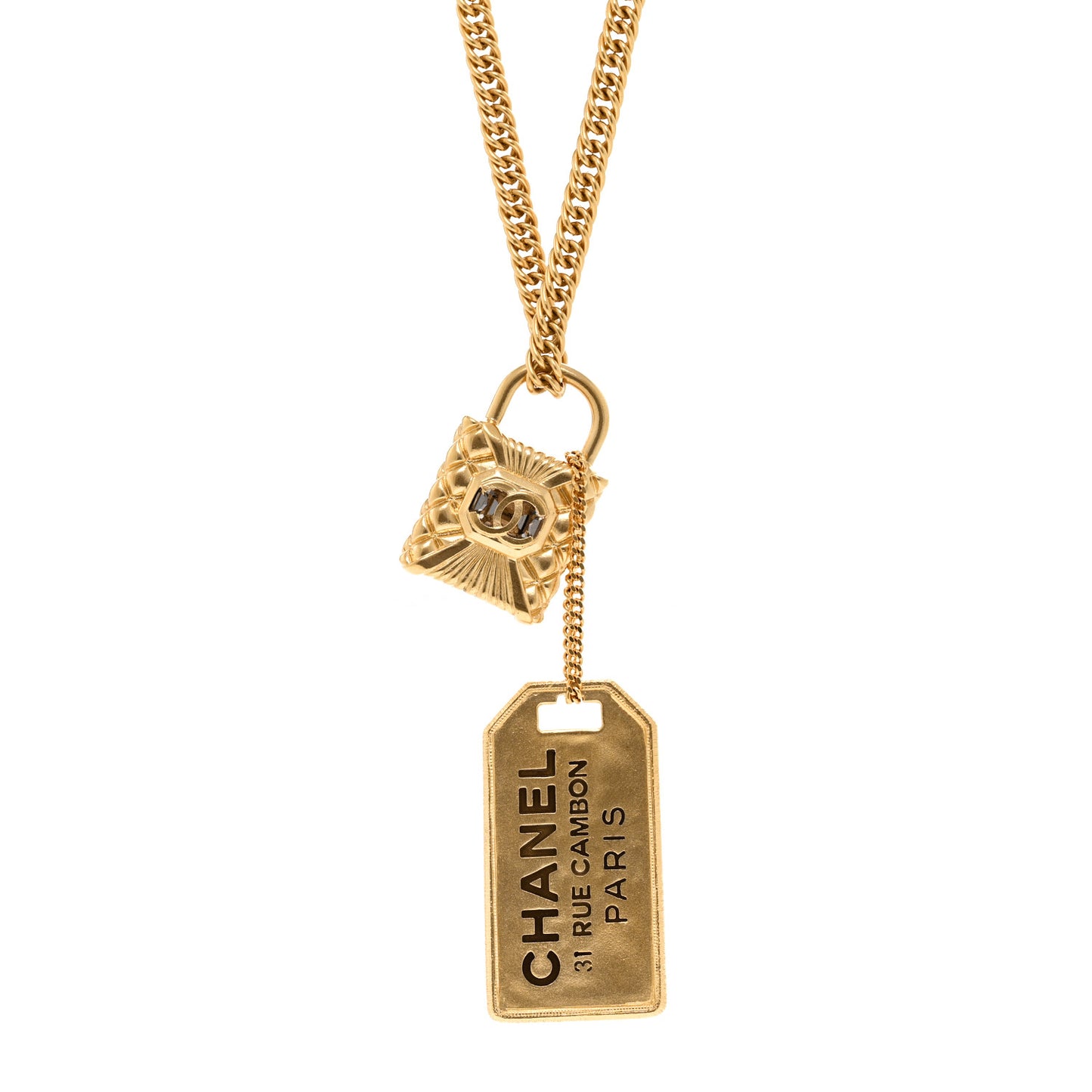 CC Padlock ID Dog Tag Charm Necklace Gold
