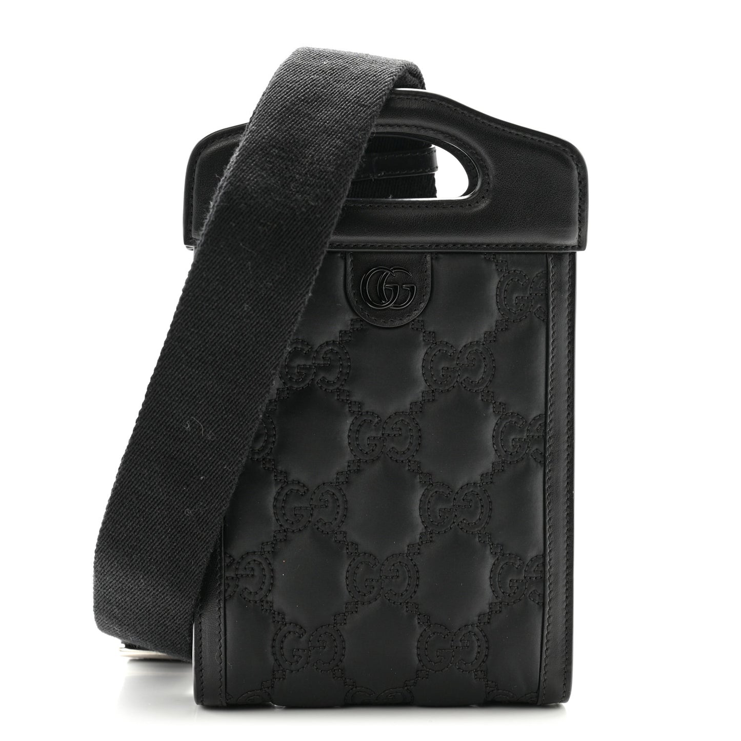 Nylon Calfskin Enamel GG Matelasse Mini Top Slip Handle Crossbody Bag Black