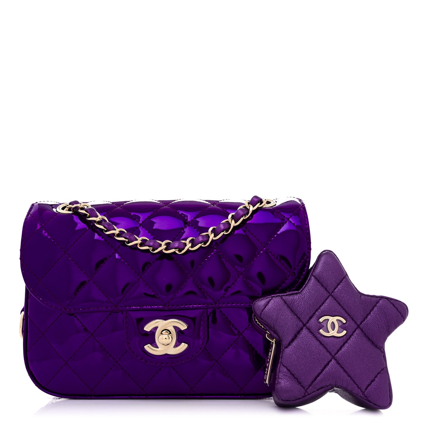 Mirror Calfskin Metallic Calfskin Quilted Hollywood Boulevard Mini Flap With Star Coin Purse Purple