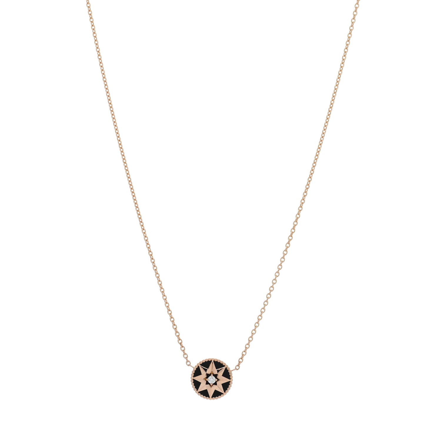 18K Rose Gold Diamond Black Onyx Rose Des Vents Necklace